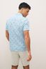 Blue Linen Blend Printed Short Sleeve Shirt