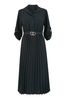 Mela Black Pleated Skirt Midi Shirt Dress
