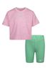 Nike Pink/Green Little Kids Gingham T-Shirt and Shorts Set
