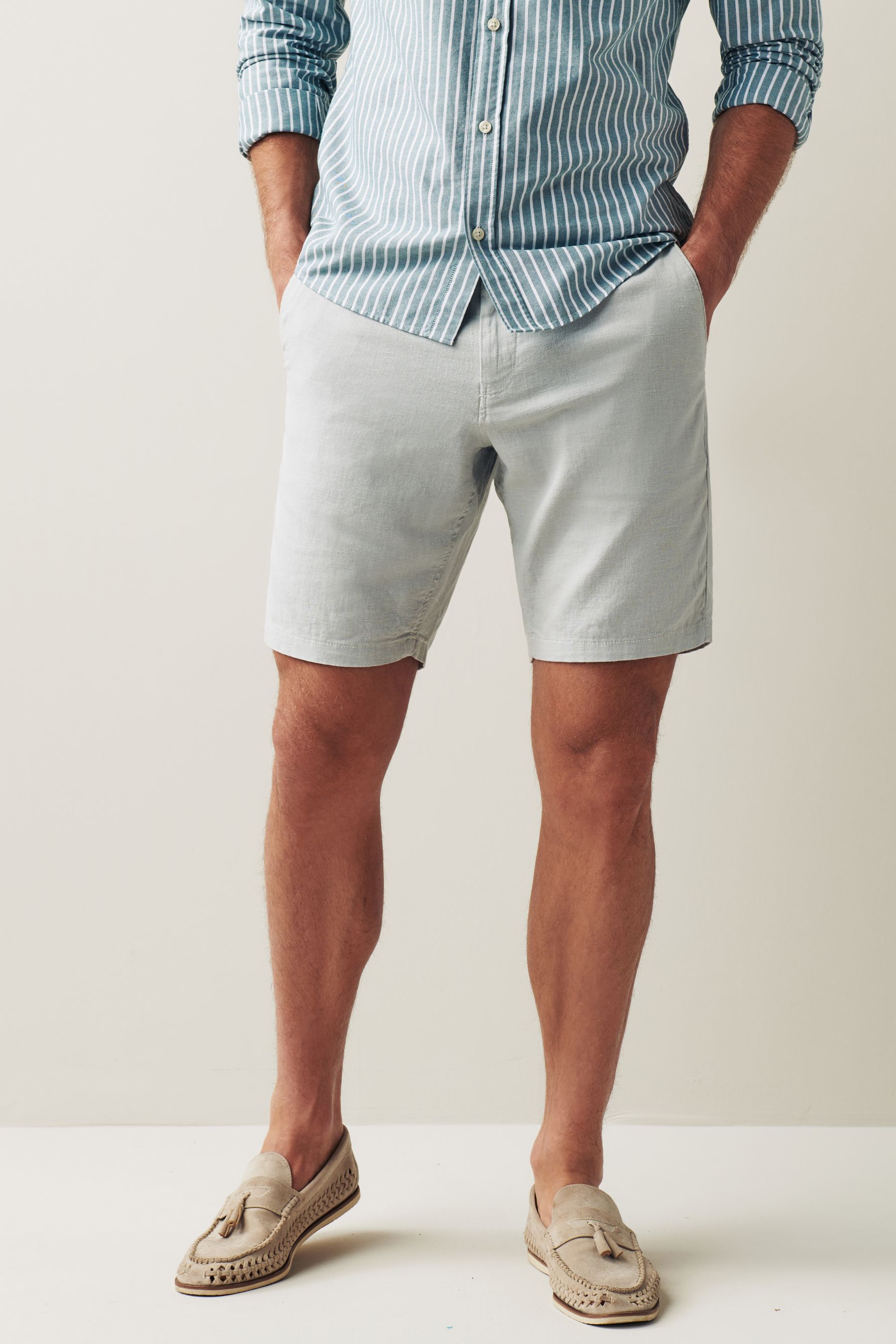 elasticated linen shorts