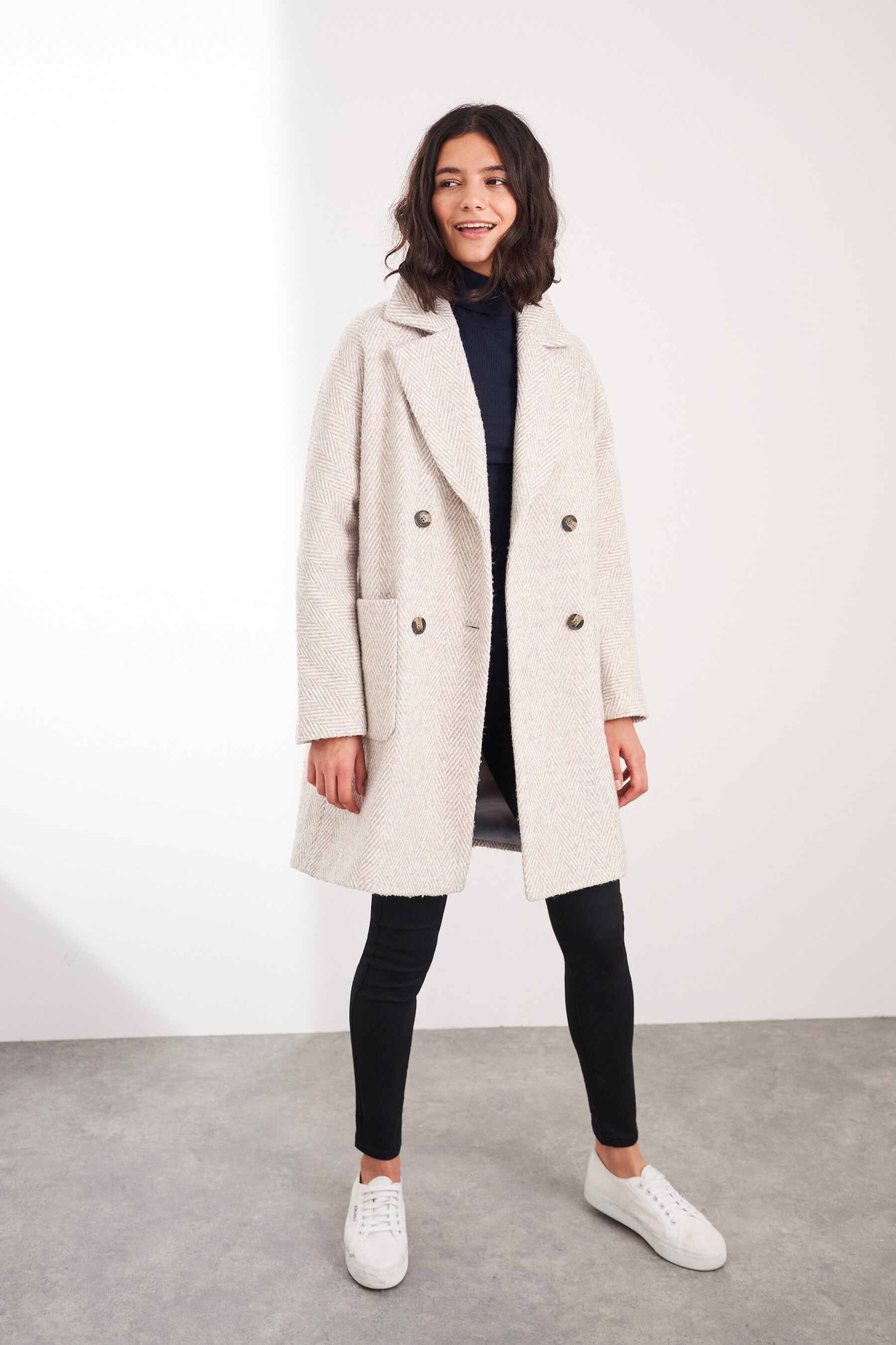 Buy White Stuff Ivory Herringbone Double Breasted Coat from the Next UK