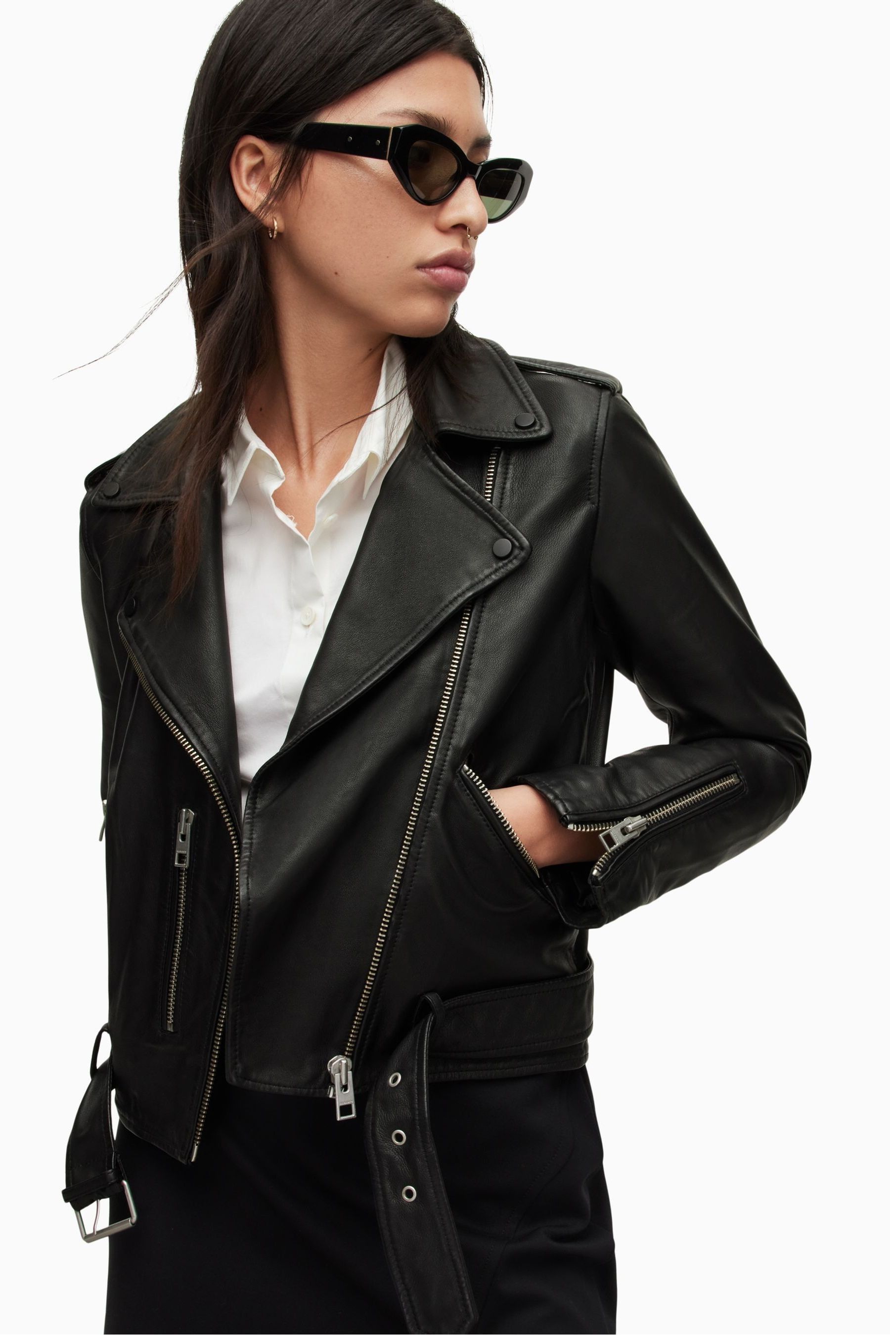 Buy AllSaints Black Balfern Leather Biker Jacket from the Next UK