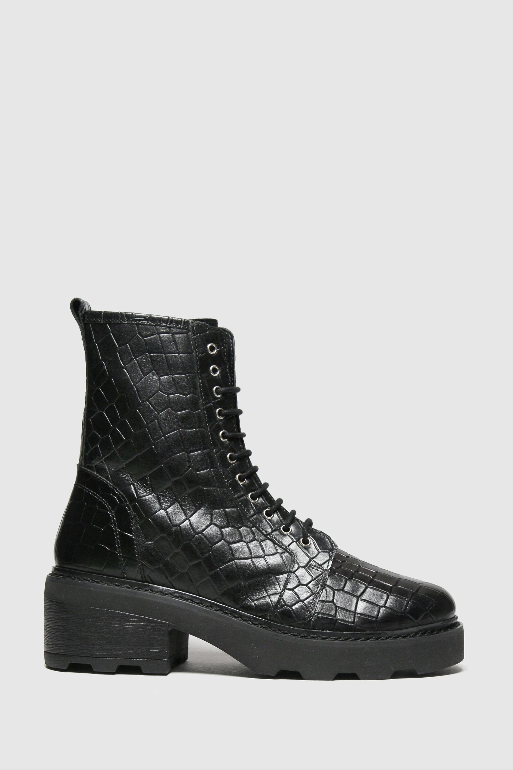 king black patent croc lace up boots