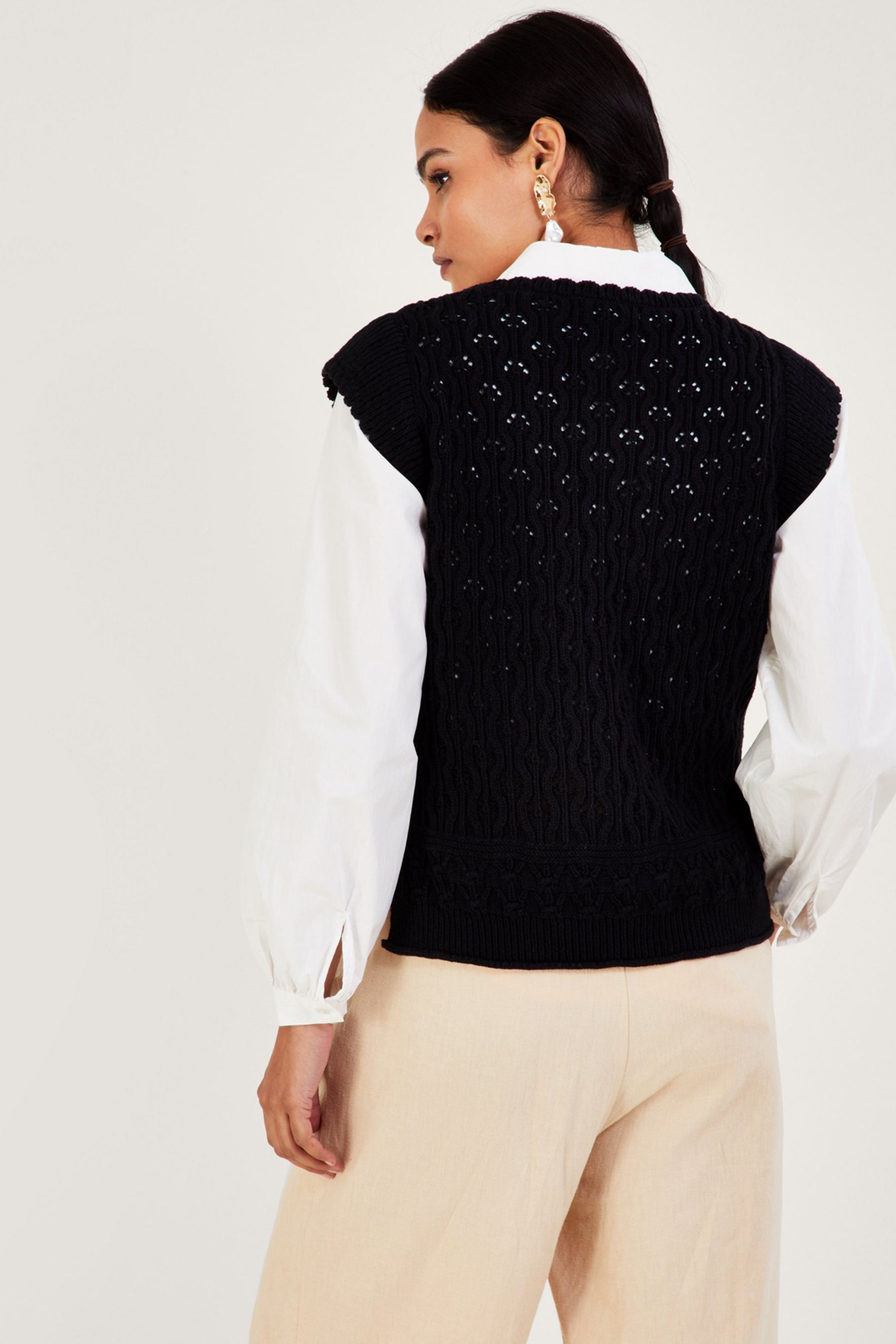 Buy Monsoon Black Multi Stitch Pointelle Knitted Vest from the Next UK ...