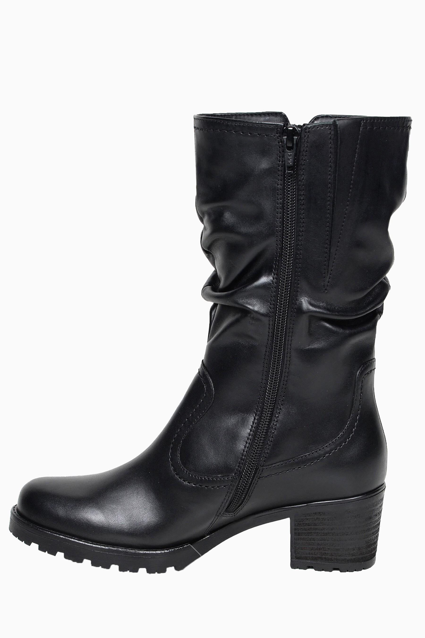 black leather calf length boots