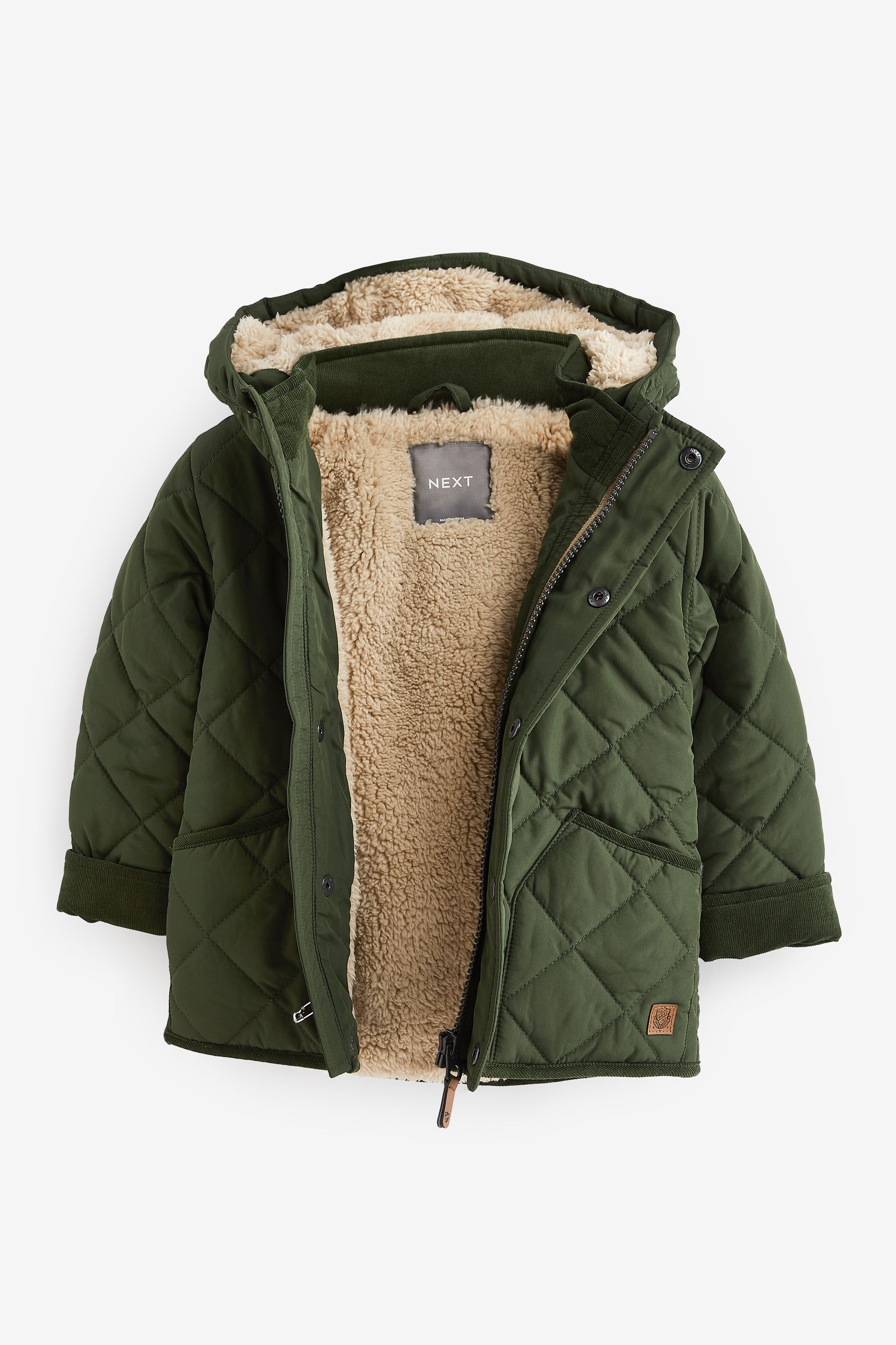 Buy Khaki Green Teddy Fleece Quilted Borg Lined Jacket (3mths-7yrs ...