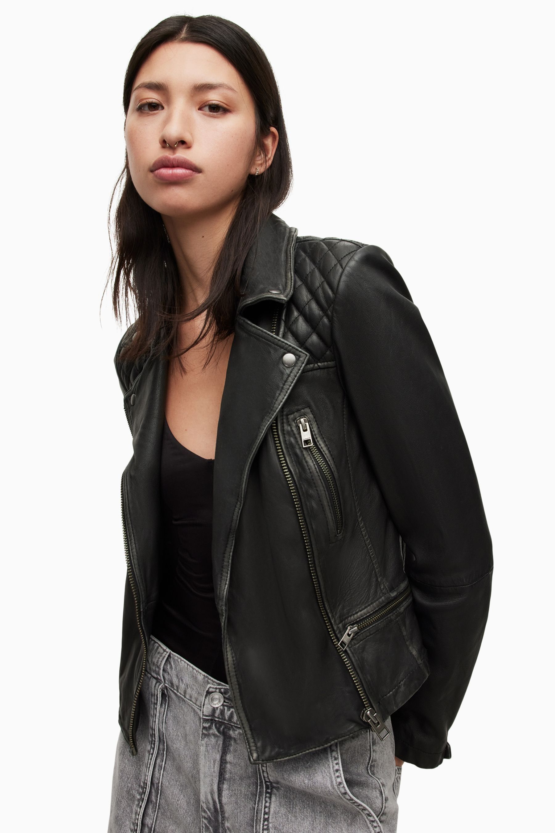 allsaints cargo quilted leather biker jacket