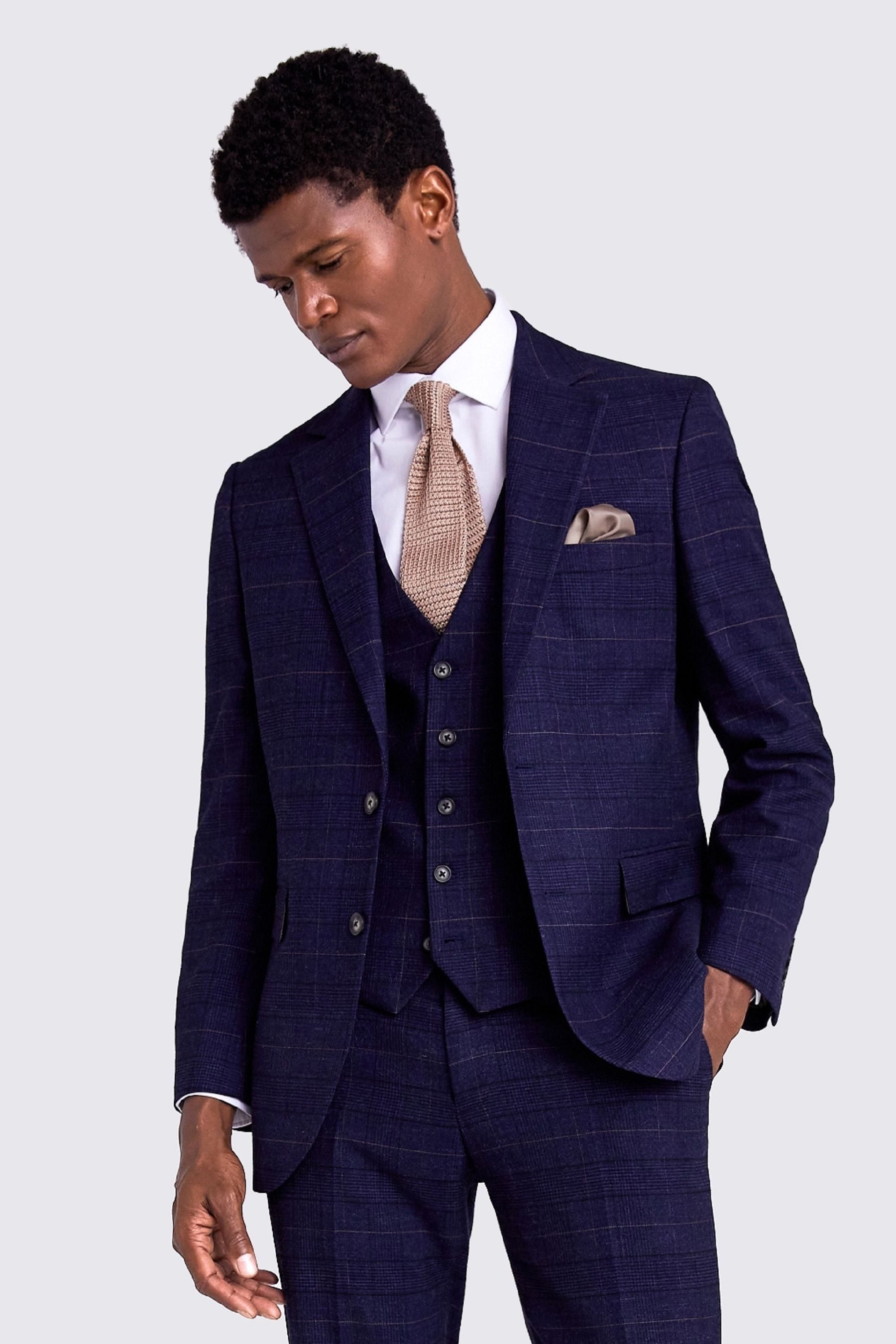 Buy MOSS Navy Blue Slim Fit Check Suit: Jacket from the Next UK online shop