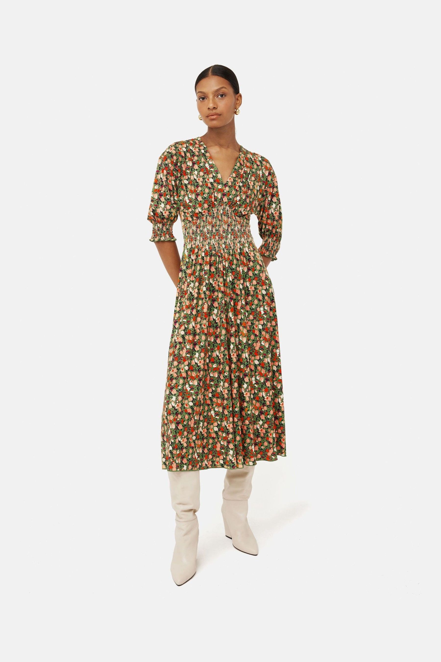 Buy Jigsaw Green Carnation Smocked Jersey Dress from Next Ireland