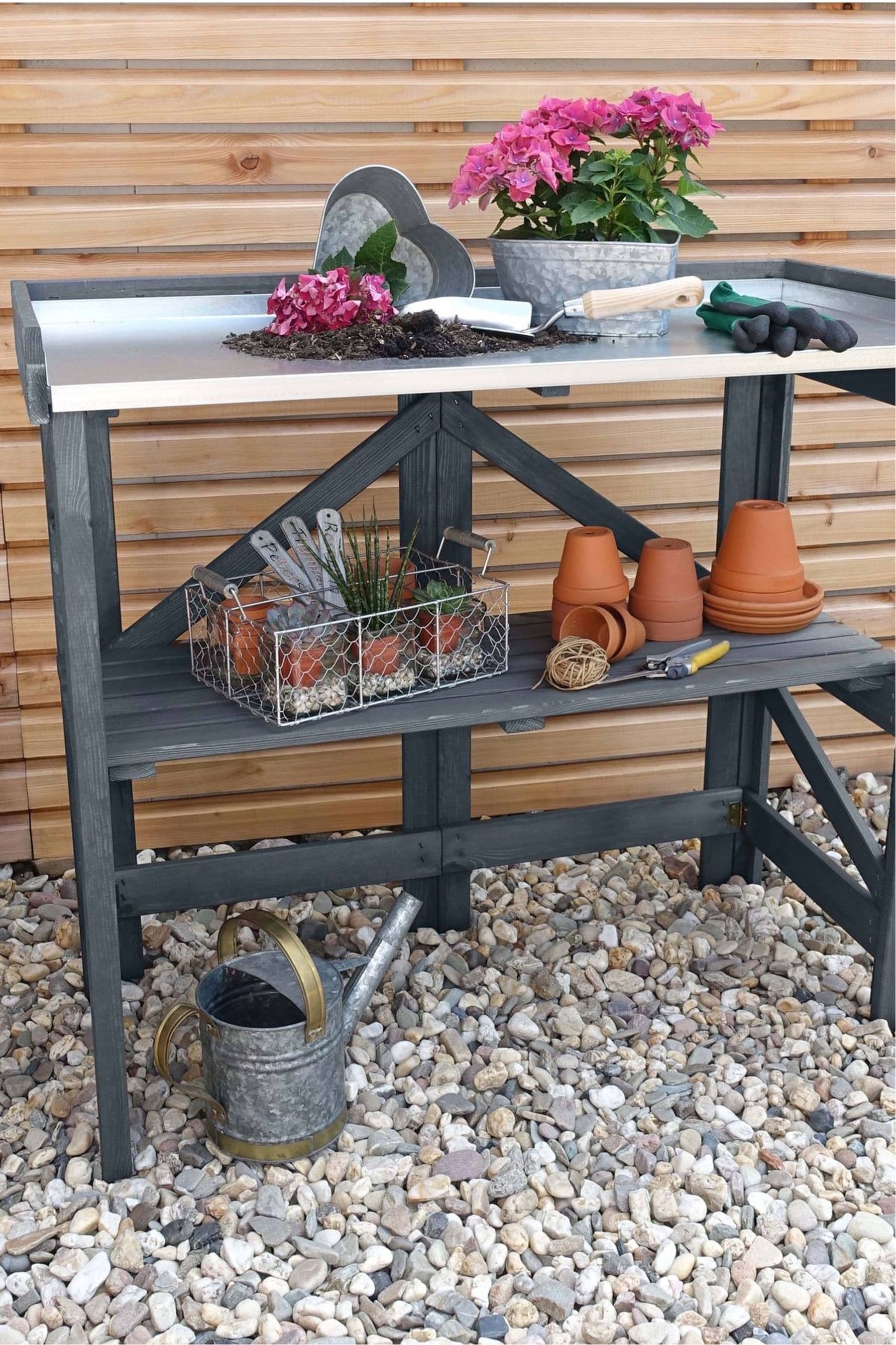 Buy Promex Grey Garden Potting Table with Zinc Plated Worktop from the ...