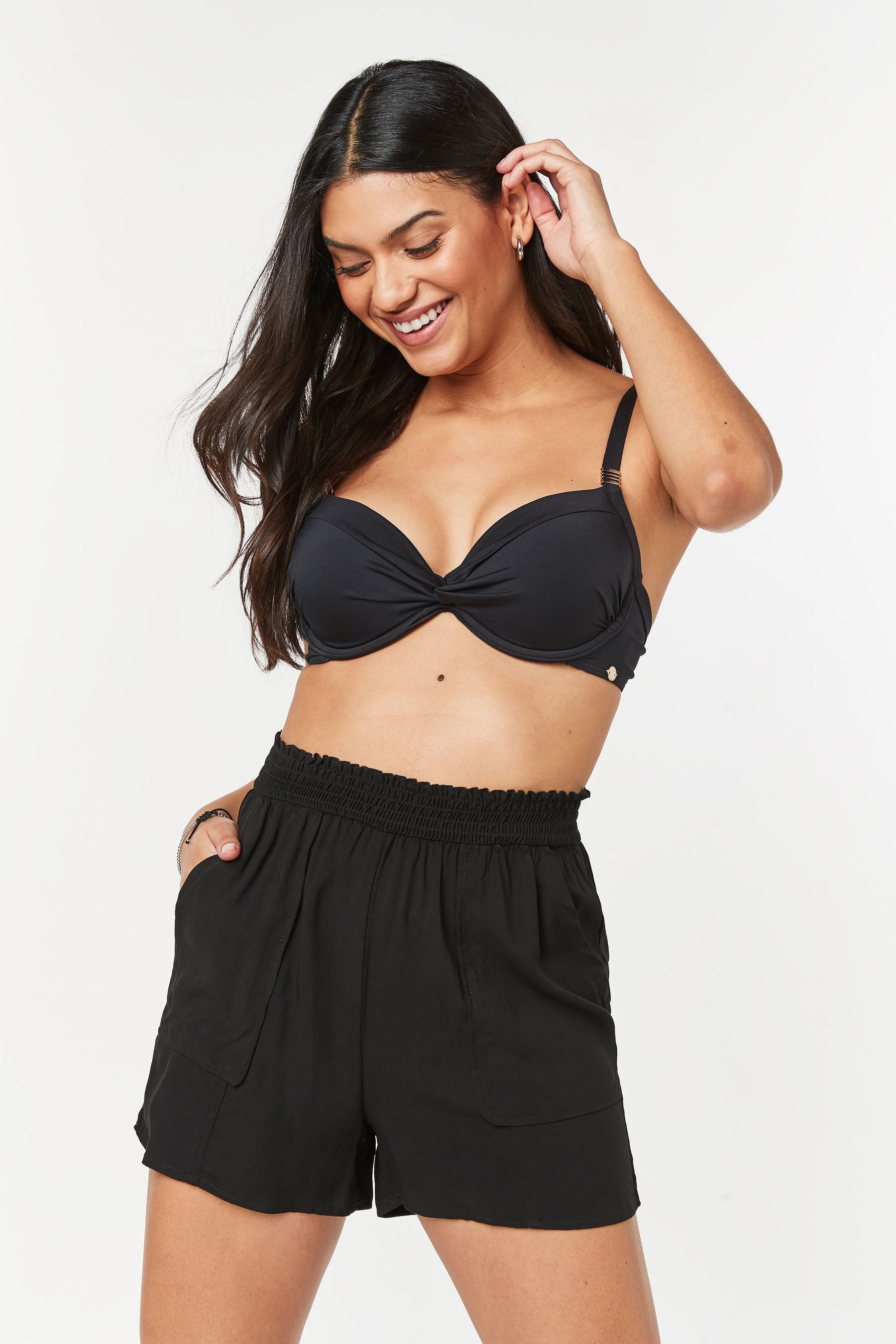 black ruched shorts