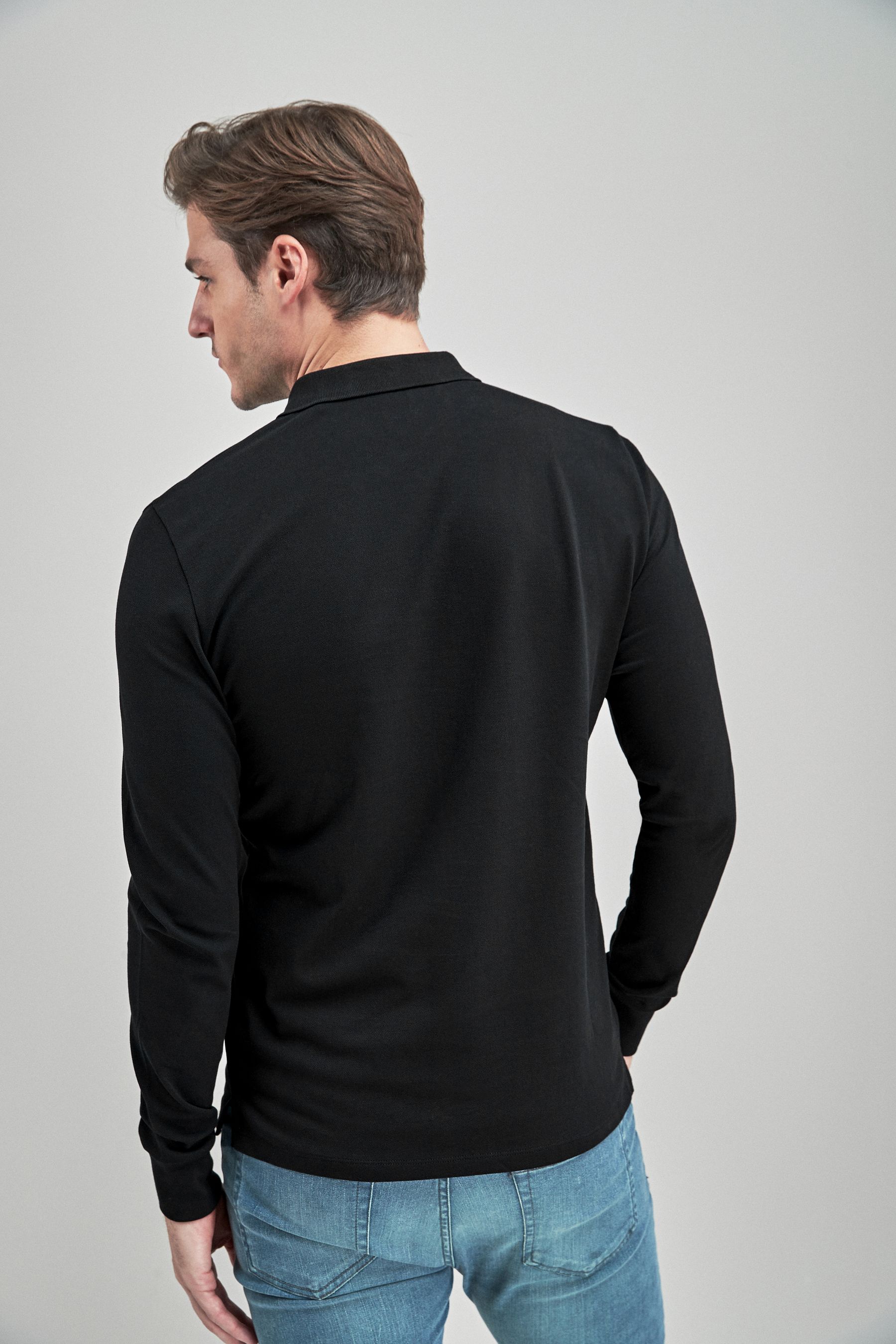 Buy Black Long Sleeve Pique Polo Shirt from the Next UK online shop