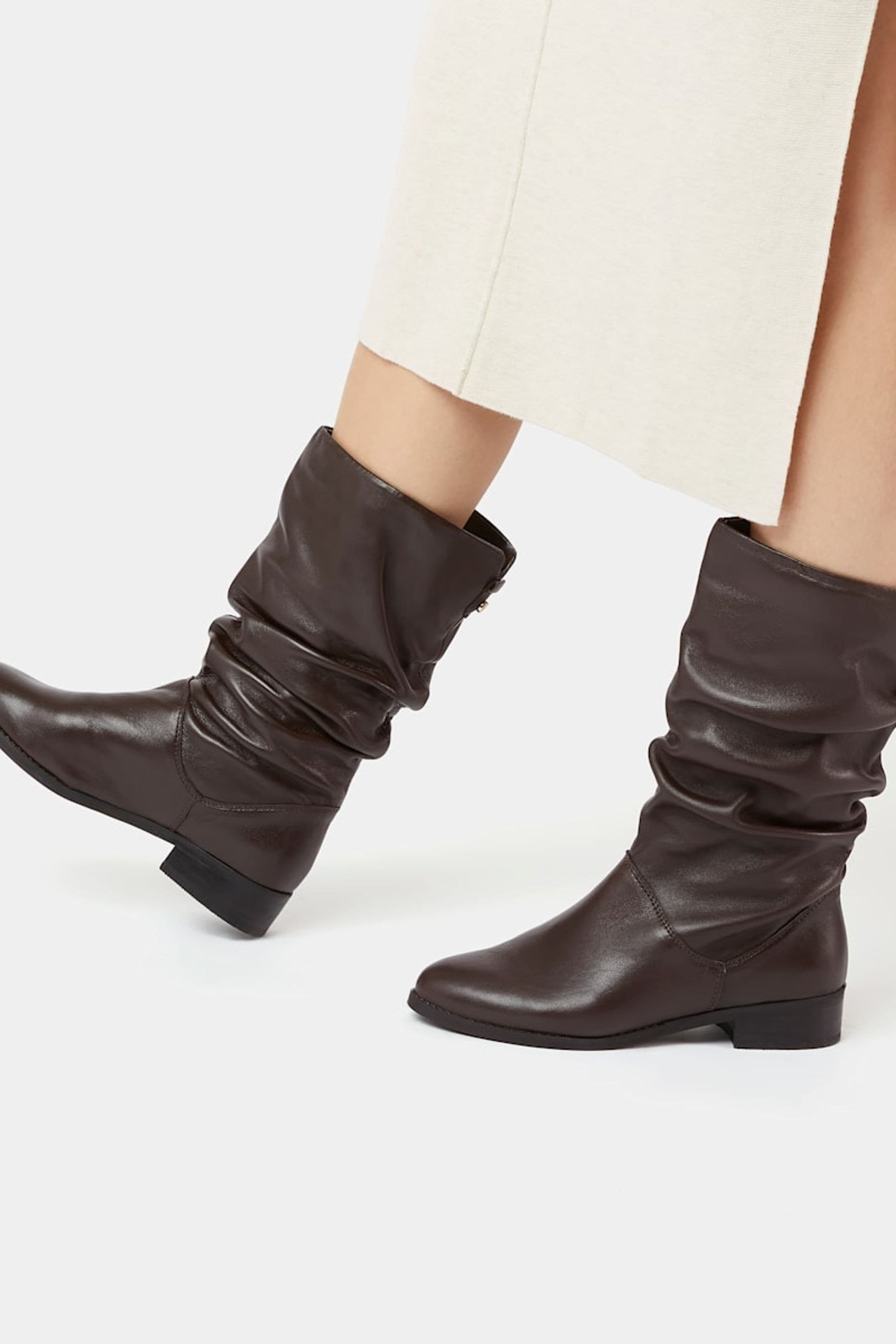 dune ladies ryling ruched calf boots