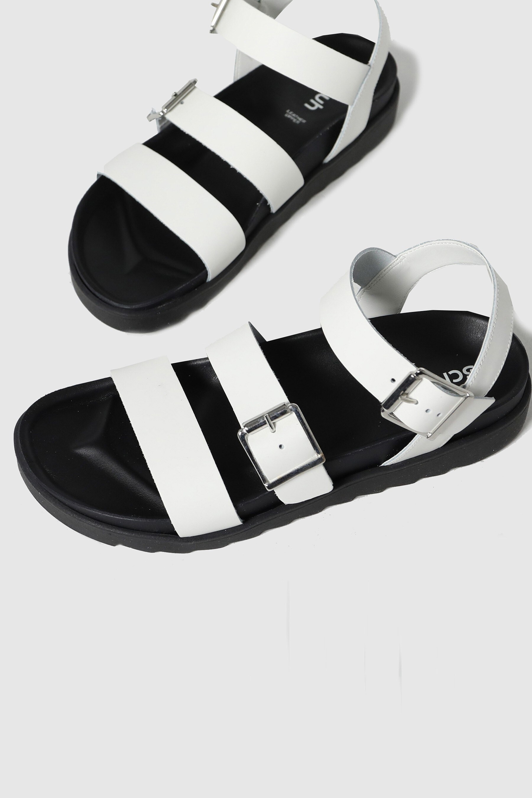 schuh chaser leather chunky buckle sandals in black