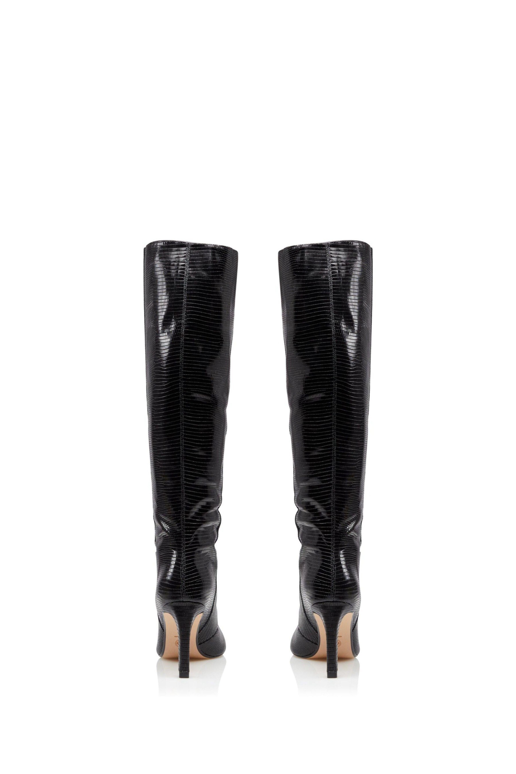 Buy Dune London Black Spice Pointed Stiletto Knee High Heeled Boots ...