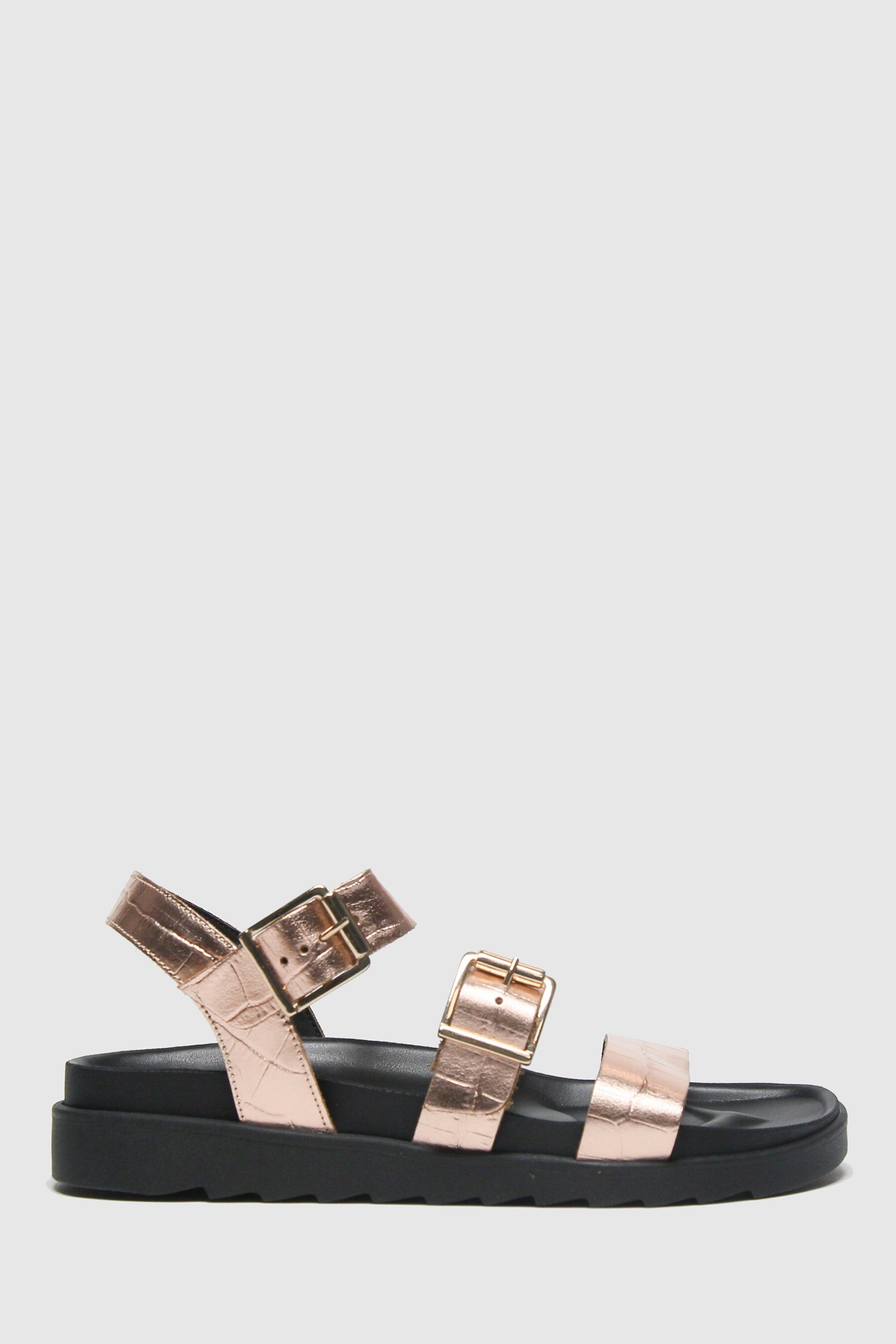 schuh chaser leather chunky buckle sandals in black