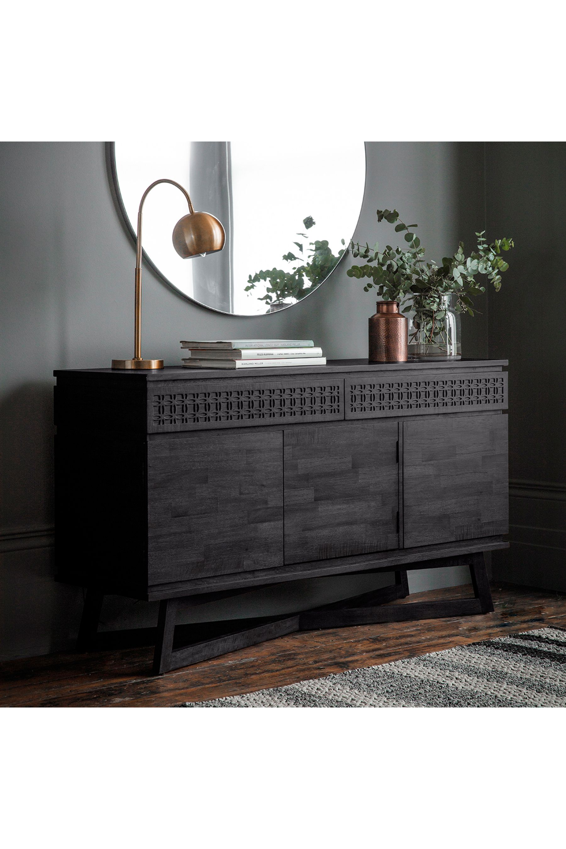 Buy Gallery Home Black Norfolk Black 3 Door 2 Drawer Sideboard from the
