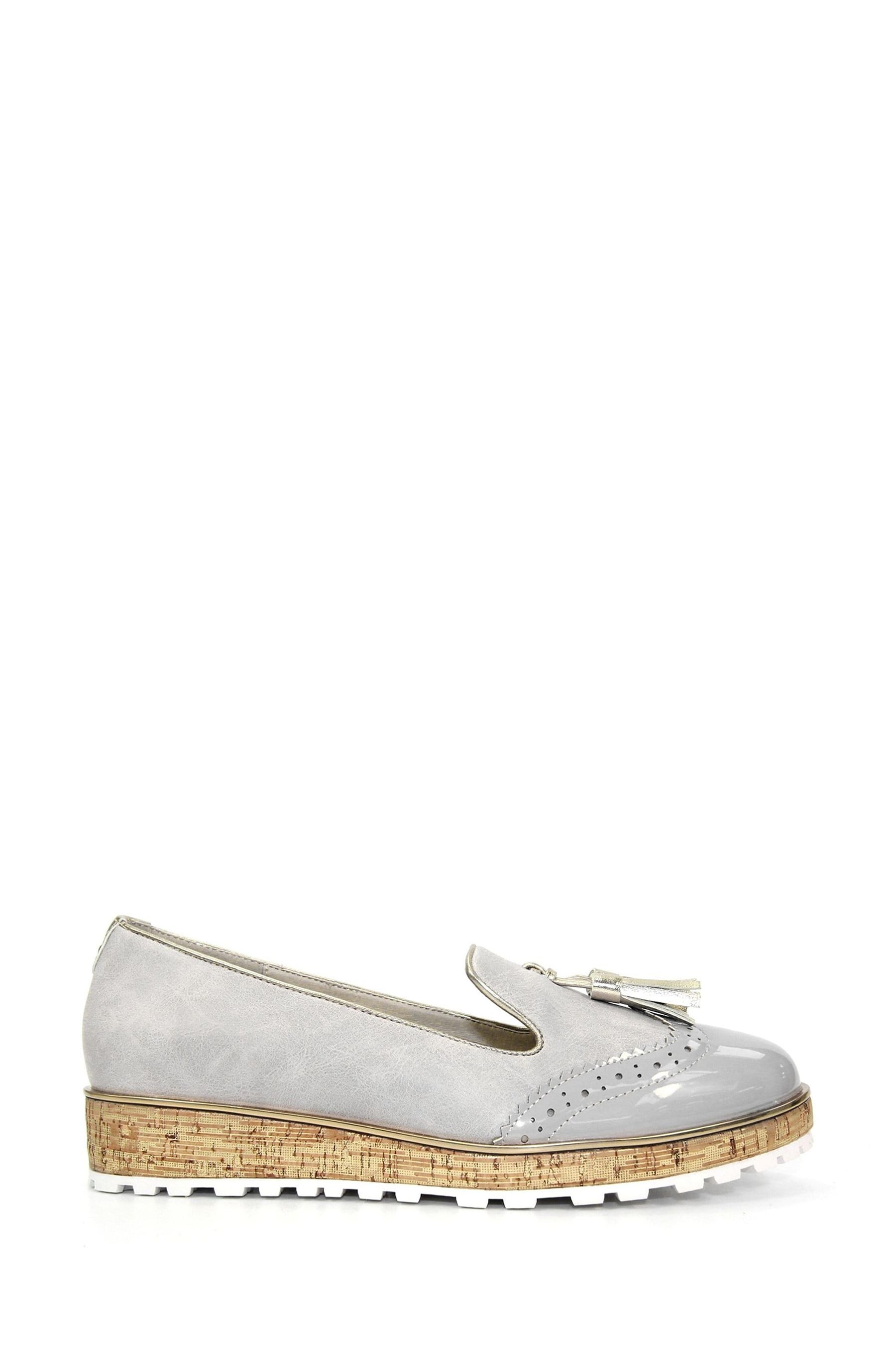 grey loafers with tassels