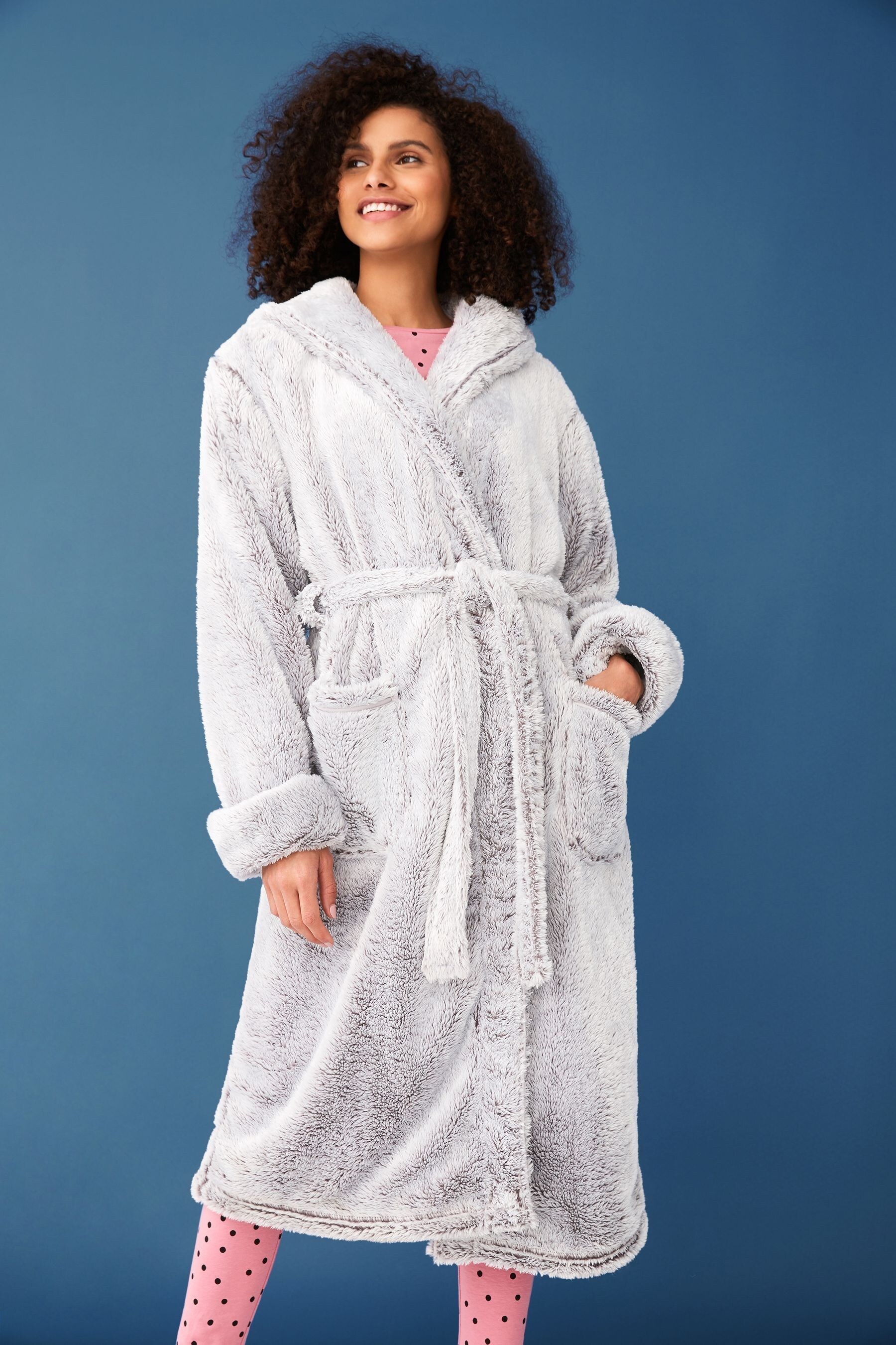 f and f grey silky robe