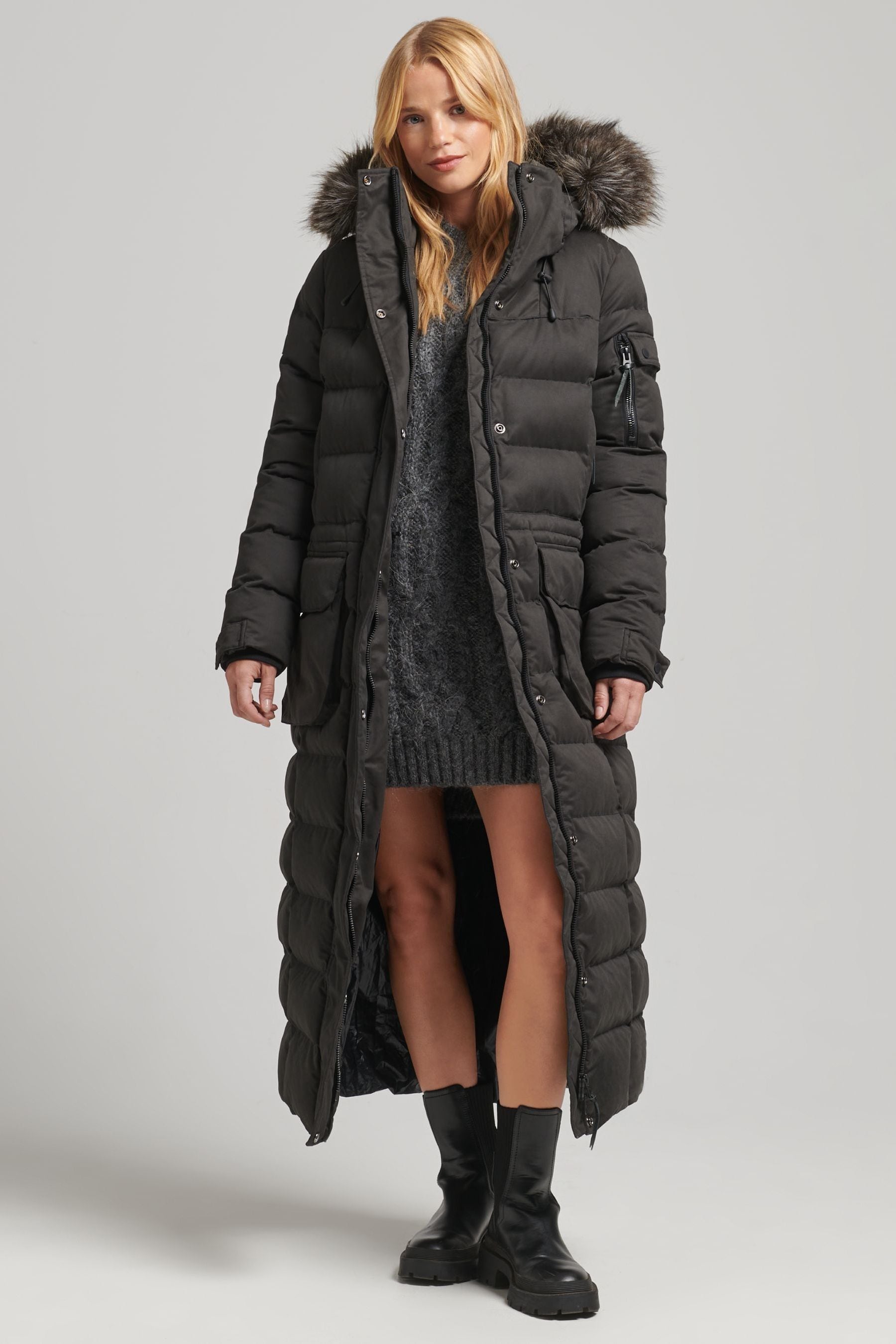 Buy Superdry Black Microfibre Expedition Longline Parka Coat from the ...