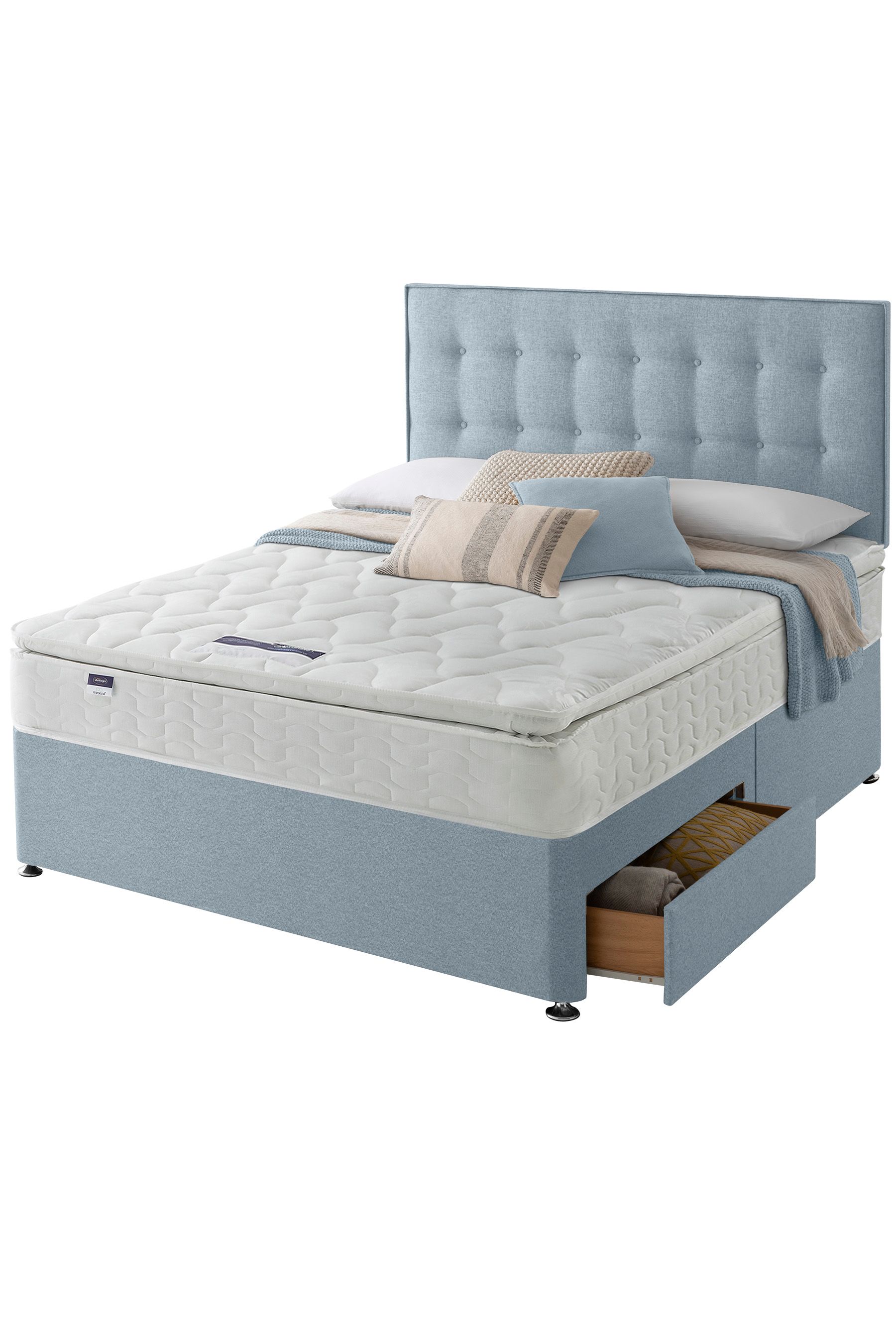 Buy Silentnight Blue Miracoil Pillow Top Mattress and 2 Drawer Divan