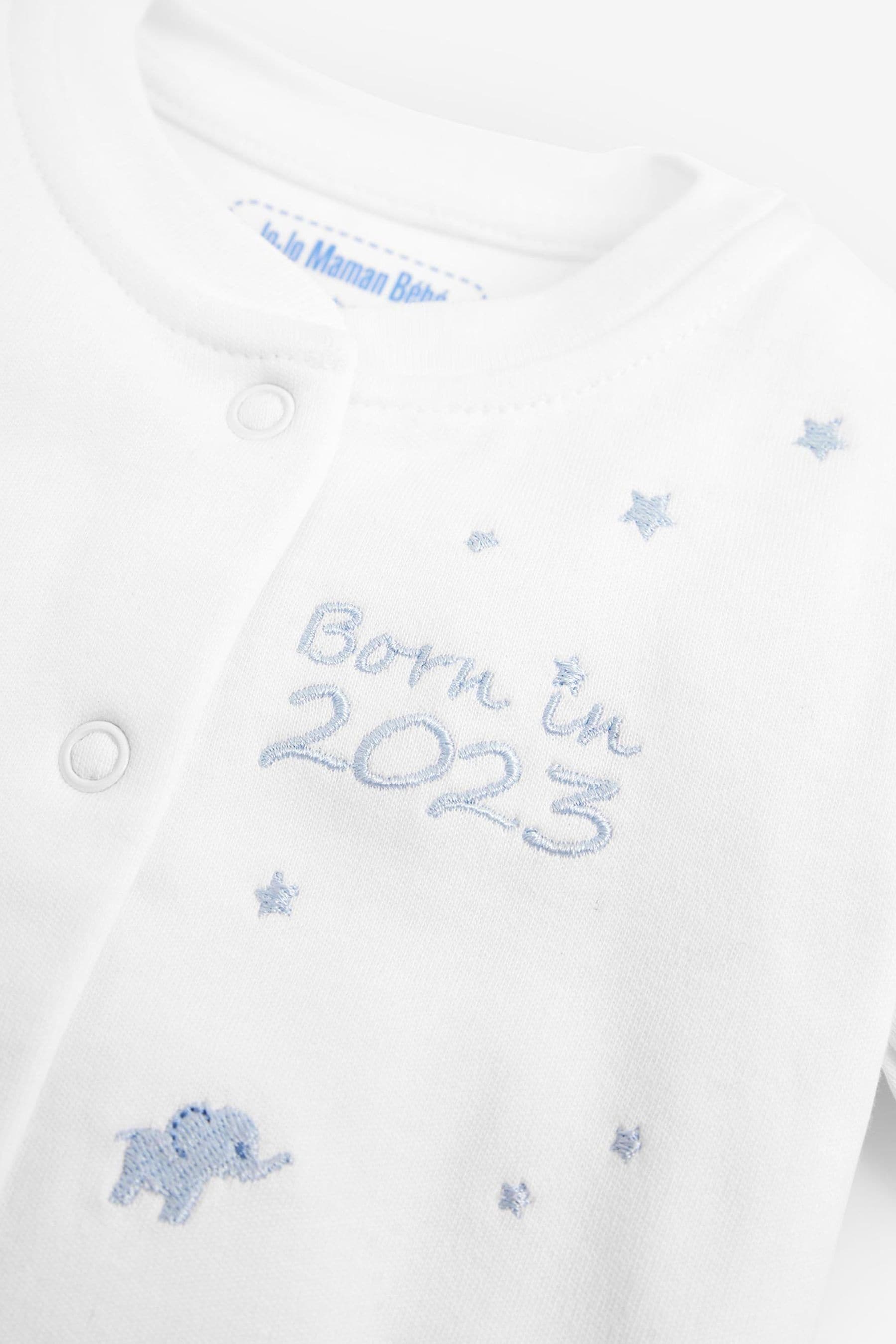 Buy JoJo Maman Bébé Blue Born in 2023 Embroidered Sleepsuit from the ...