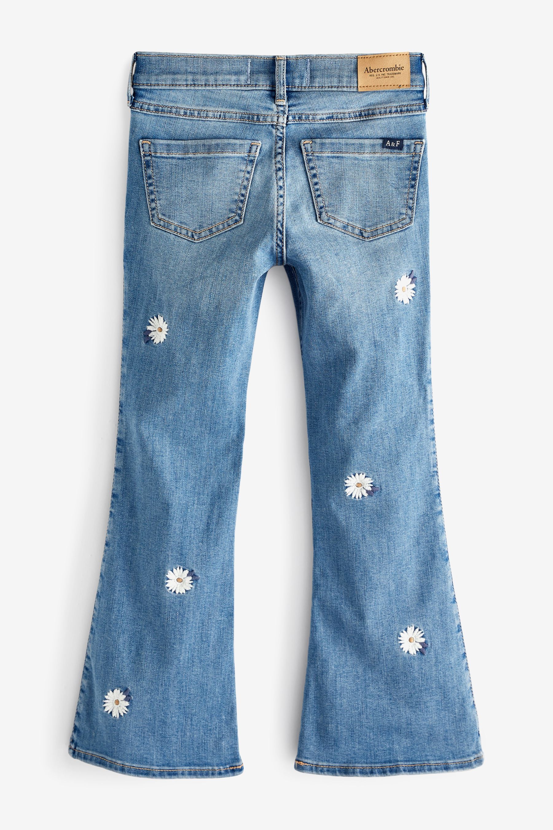 Buy Abercrombie & Fitch Blue Floral Embroidered High Rise Flare Jeans ...