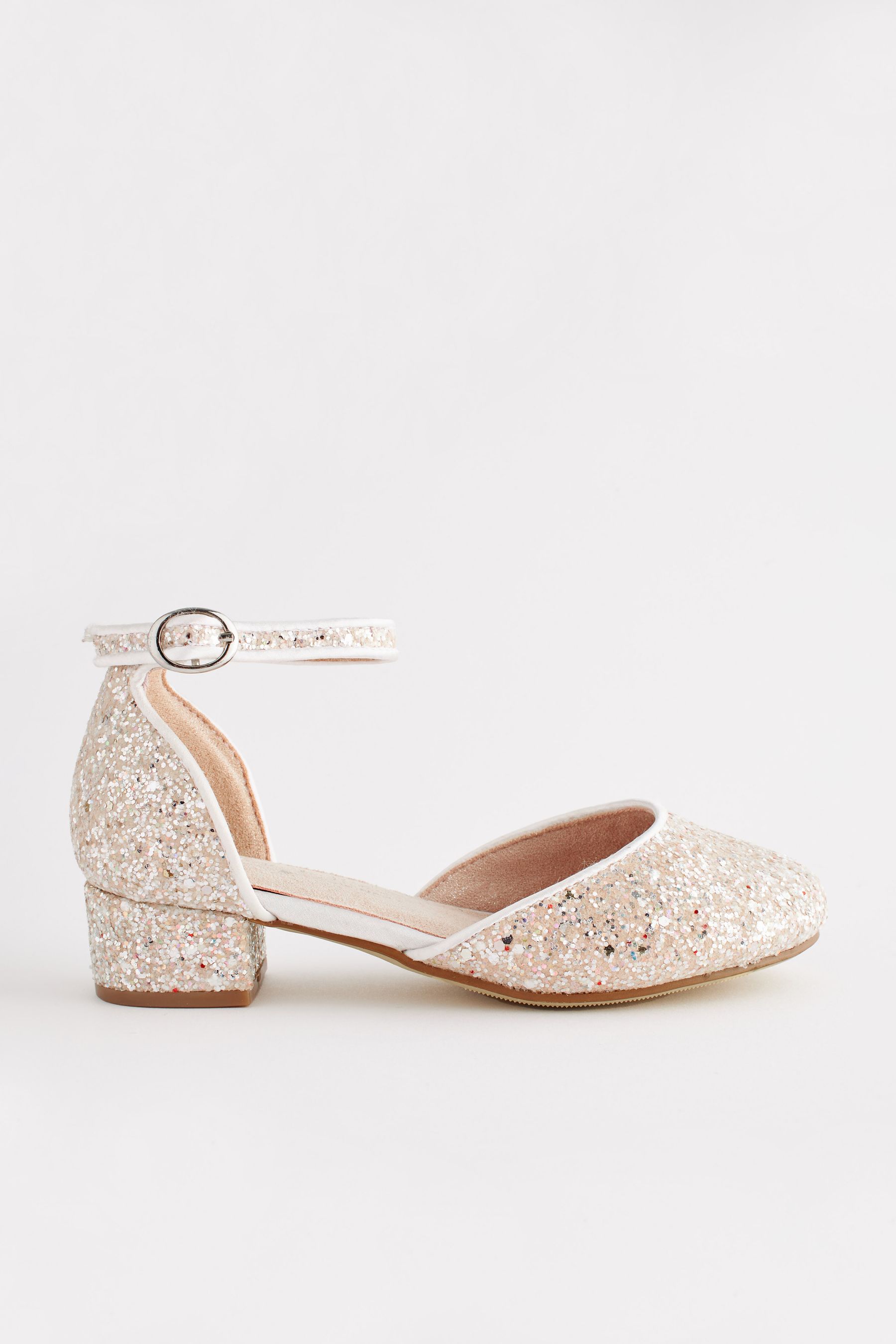 Buy Ivory White Glitter Occasion Ankle Strap Low Heel Shoes from the