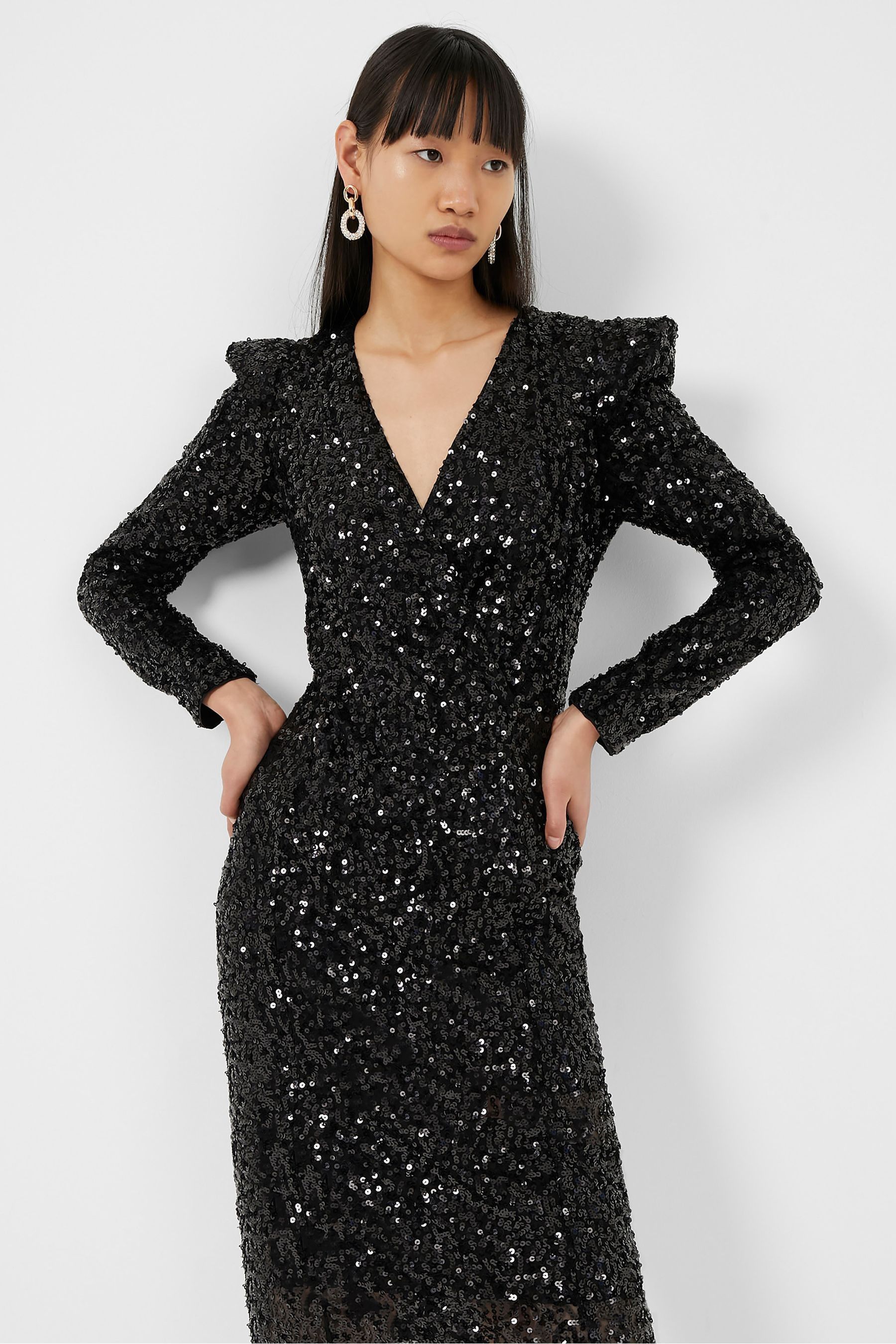 Buy French Connection Black Samantha Sequins V-Neck Dress from Next Ireland