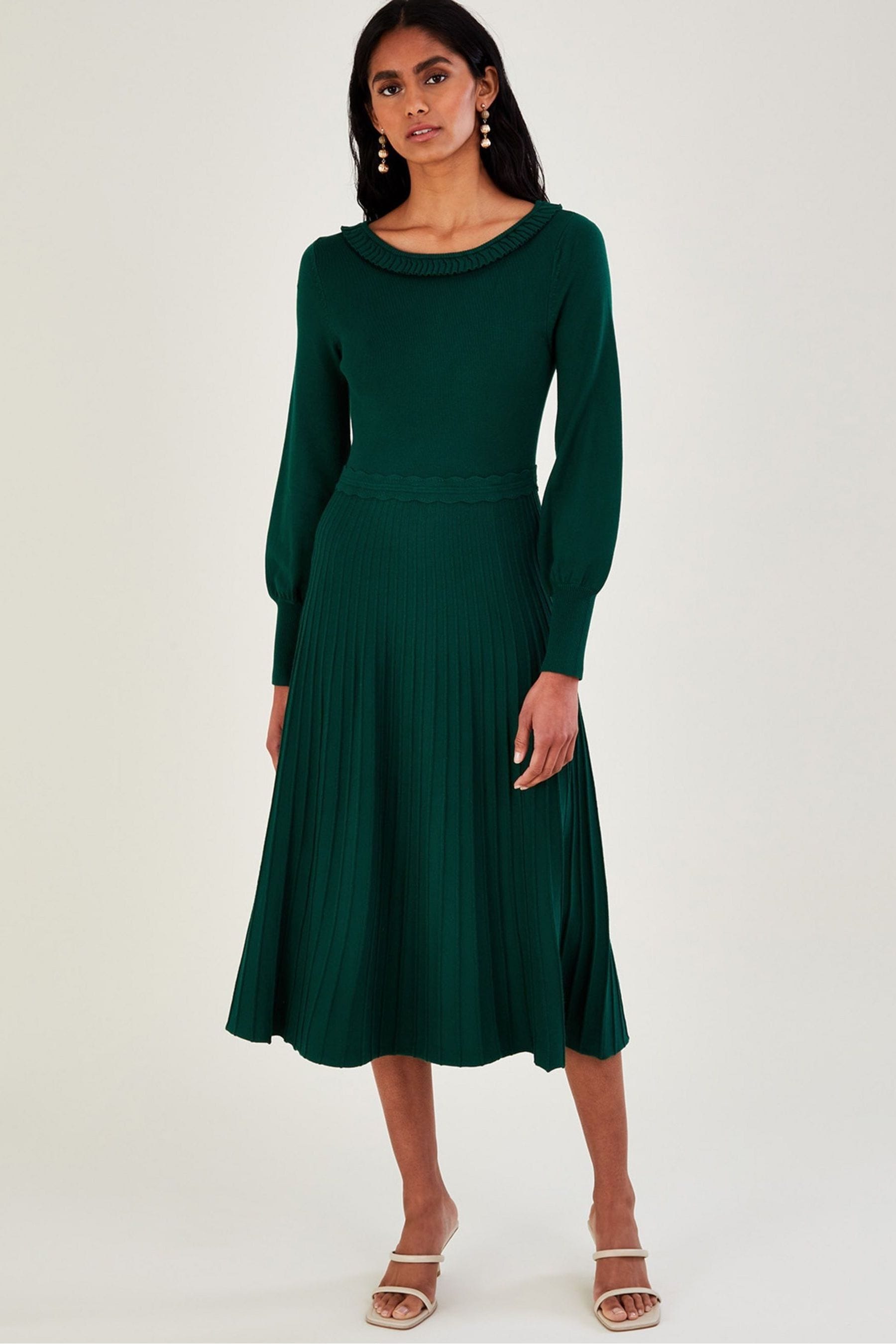 Monsoon green linen dress clearance