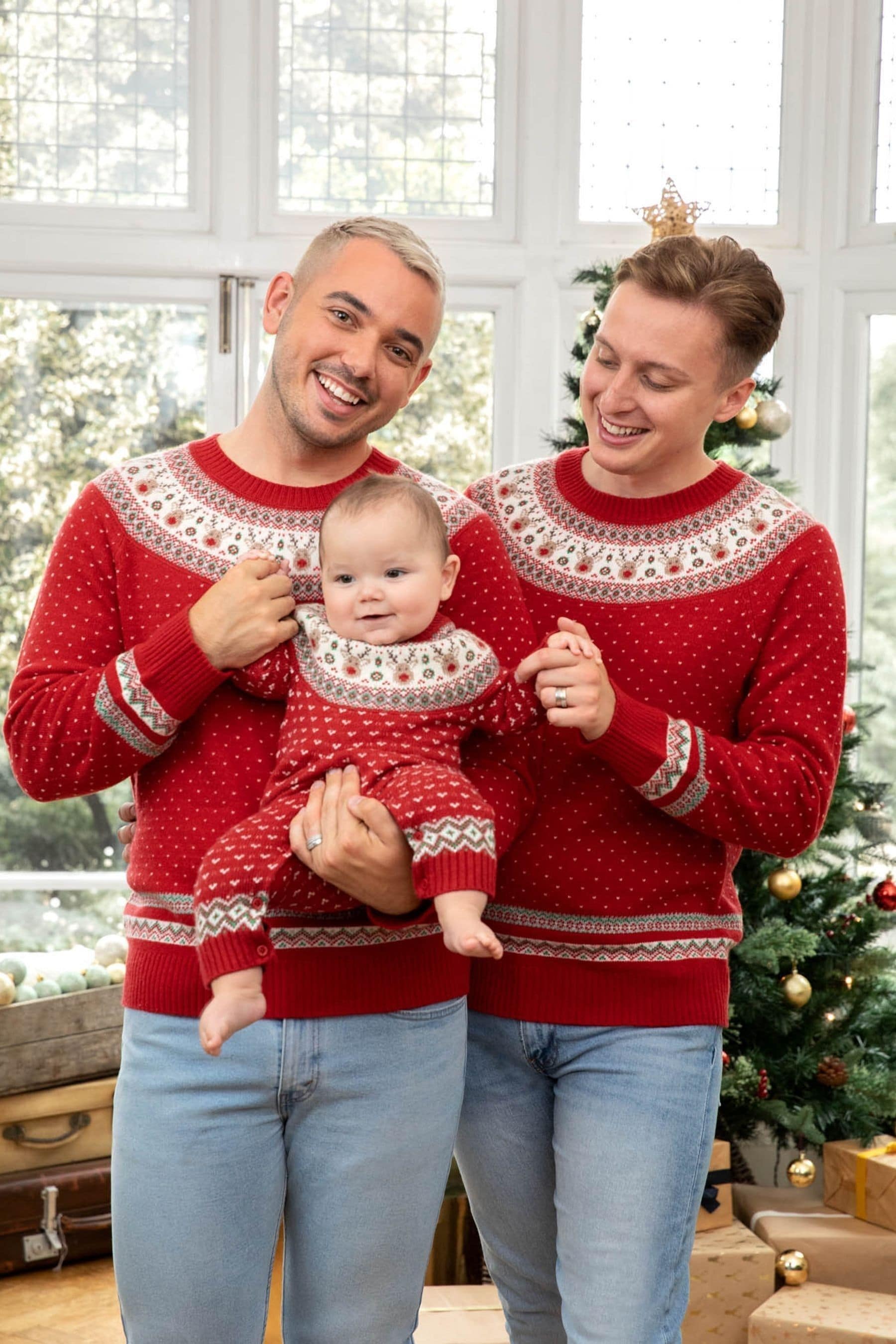 Buy JoJo Maman Bébé Red Reindeer Fair Isle Knitted Baby All-In-One from ...