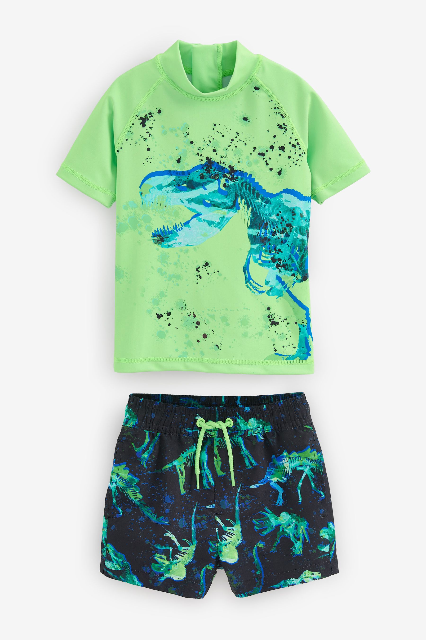 Buy Fluro Green Dinosaur 2Piece Rash Vest And Shorts Set (3mths7yrs