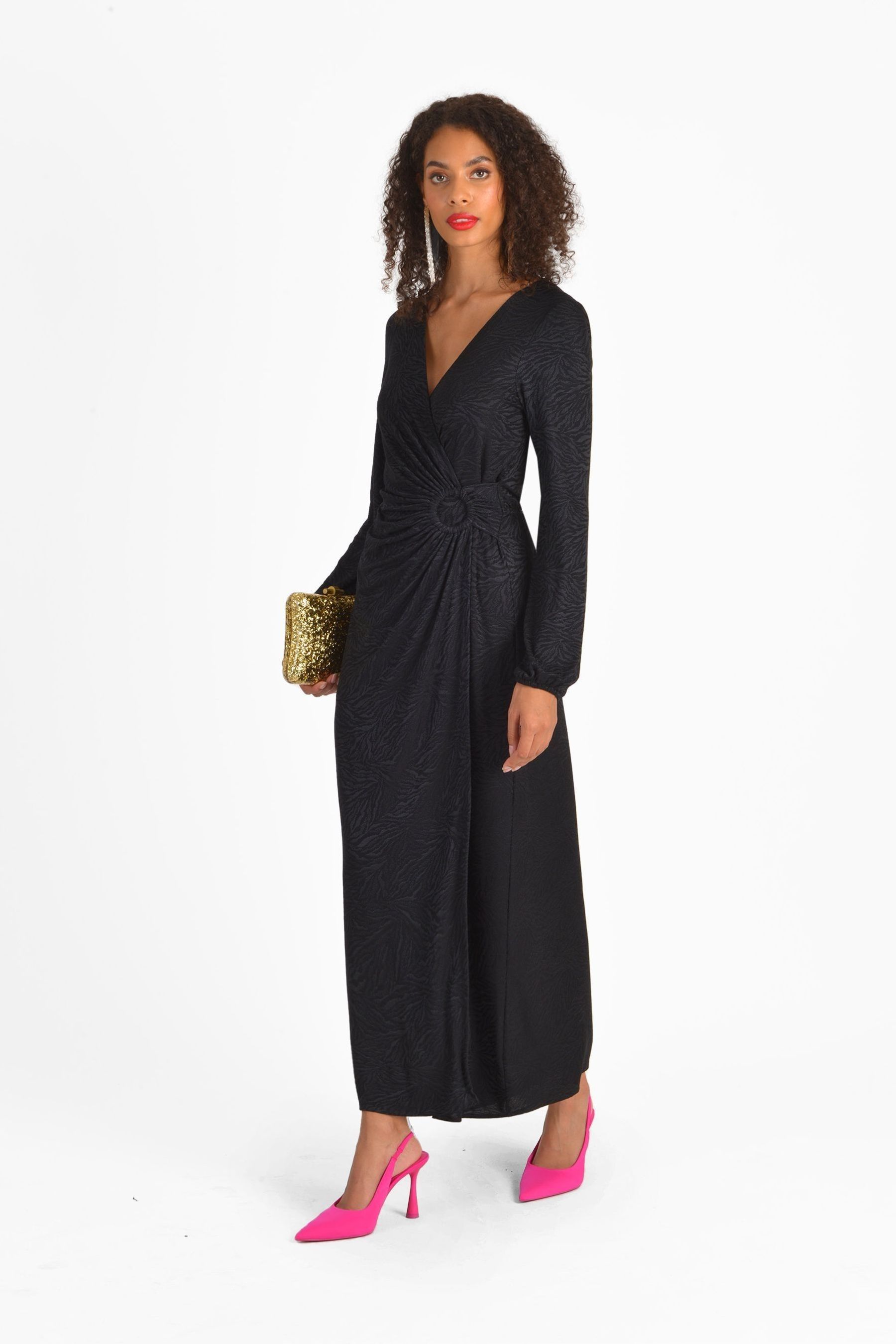 Buy Ro&Zo Black Burnout Jersey Ring Detail Wrap Dress from Next Ireland