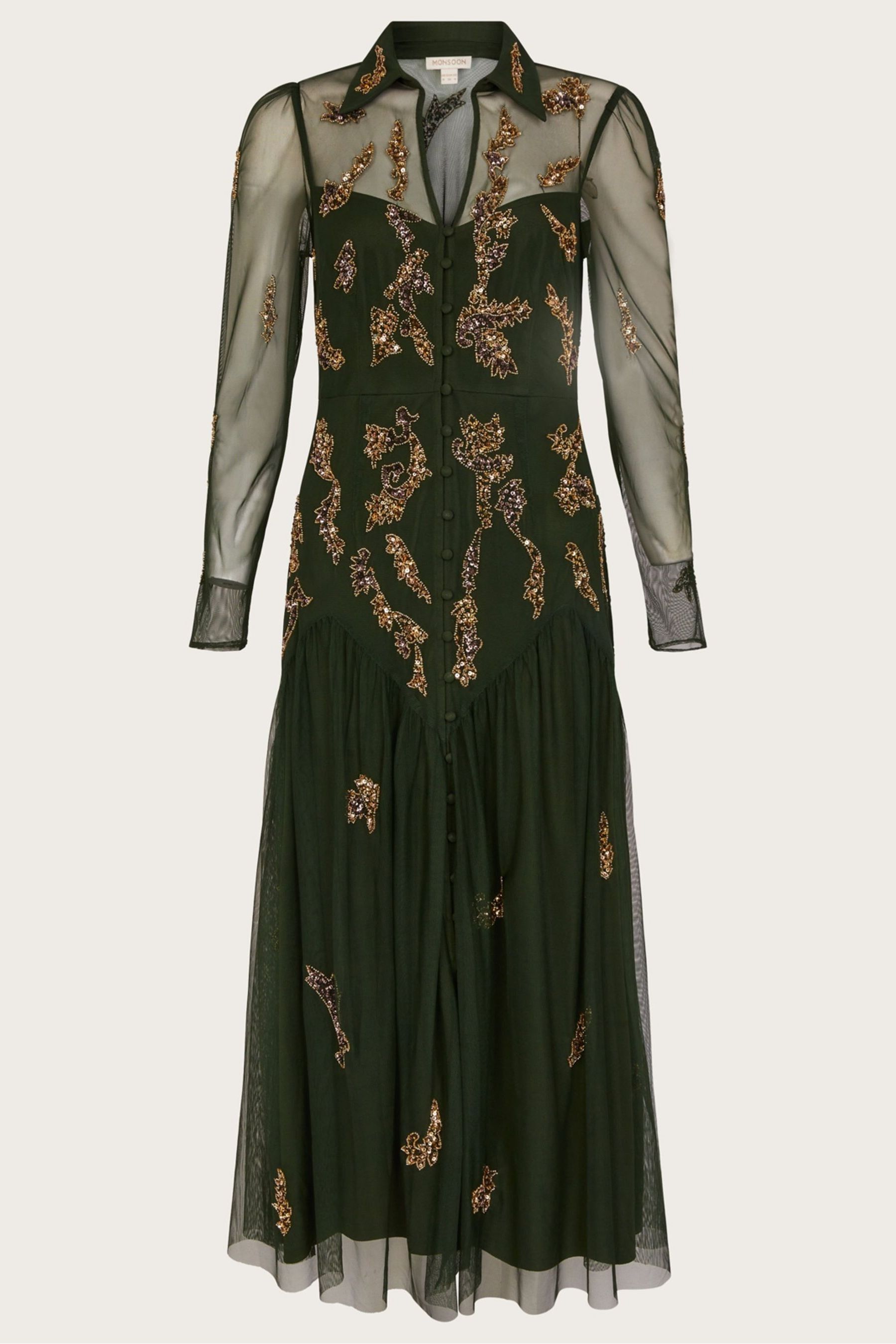 Buy Monsoon Green Gina Embellished Shirt Dress With Recycled Polyester