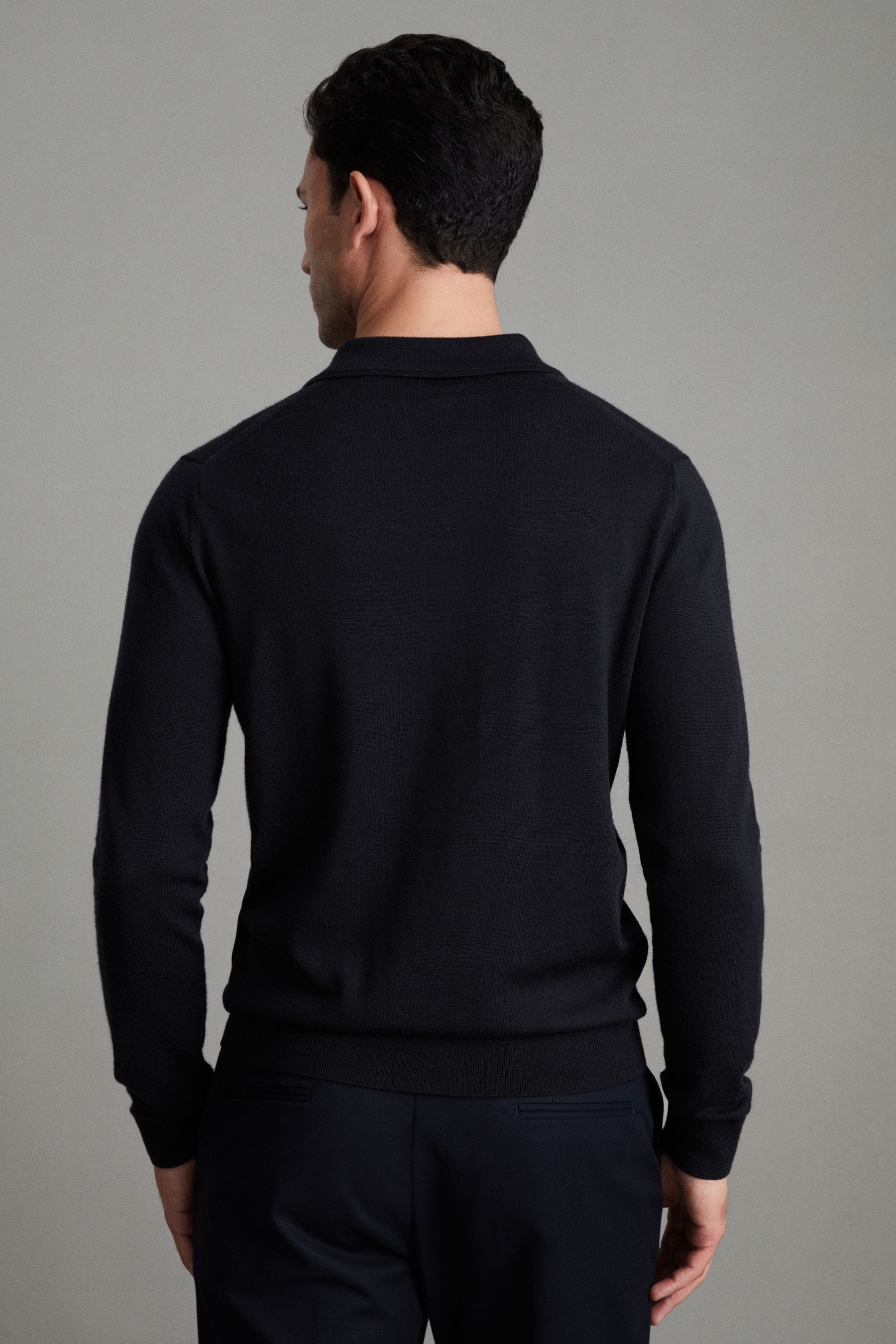 Buy Reiss Navy Milburn Merino Wool Open Collar Polo Shirt from the Next ...