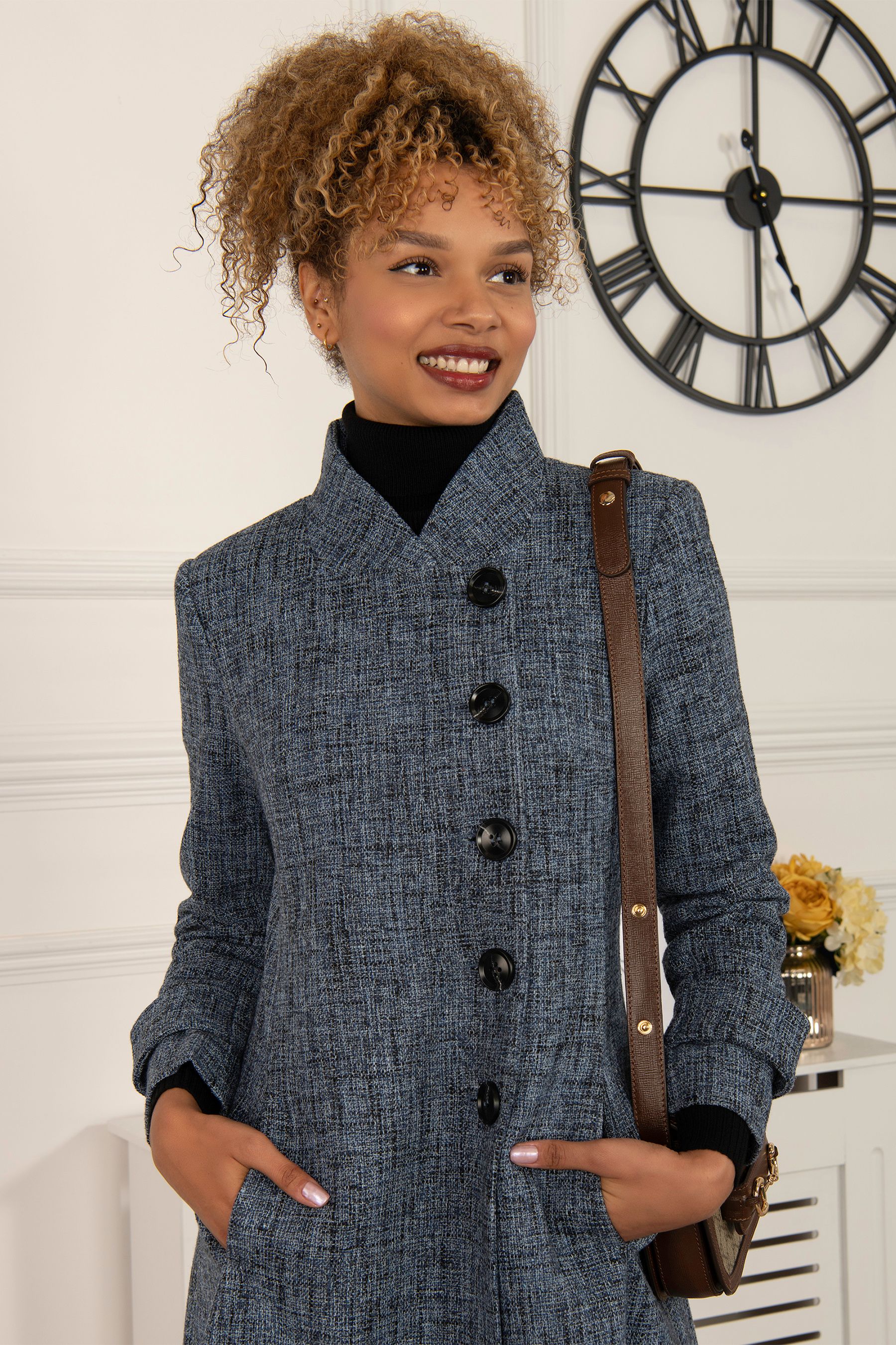 Buy Jolie Moi Blue Textured Tweed Fit & Flare Coat from the Next UK online shop