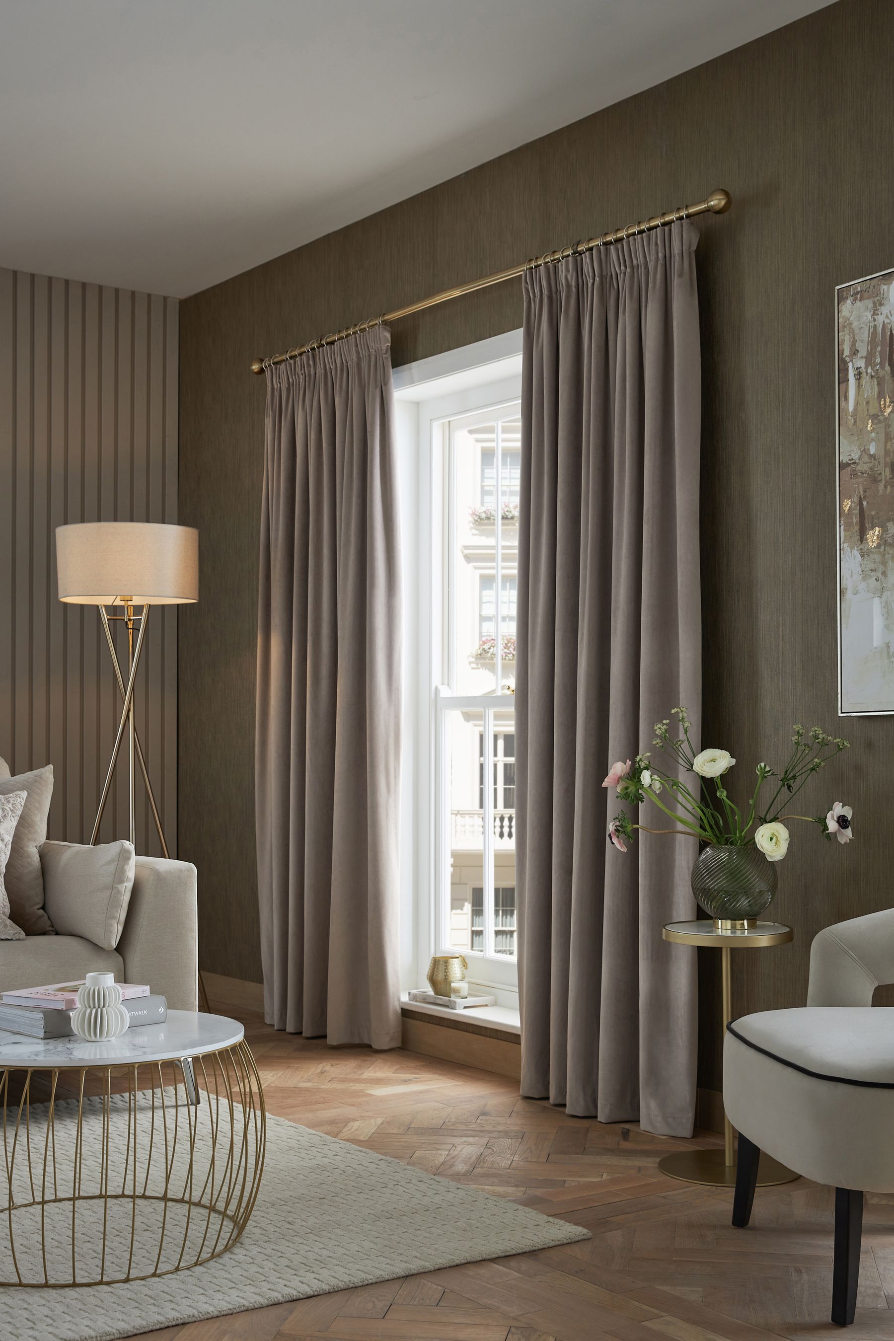 Buy Mink Natural Matte Velvet Pencil Pleat Blackout/Thermal Curtains