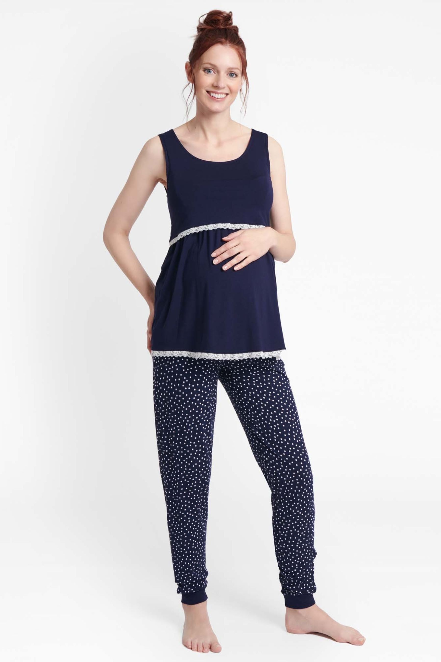 Buy JoJo Maman Bébé Navy Spot Maternity & Nursing Pyjama Set from the