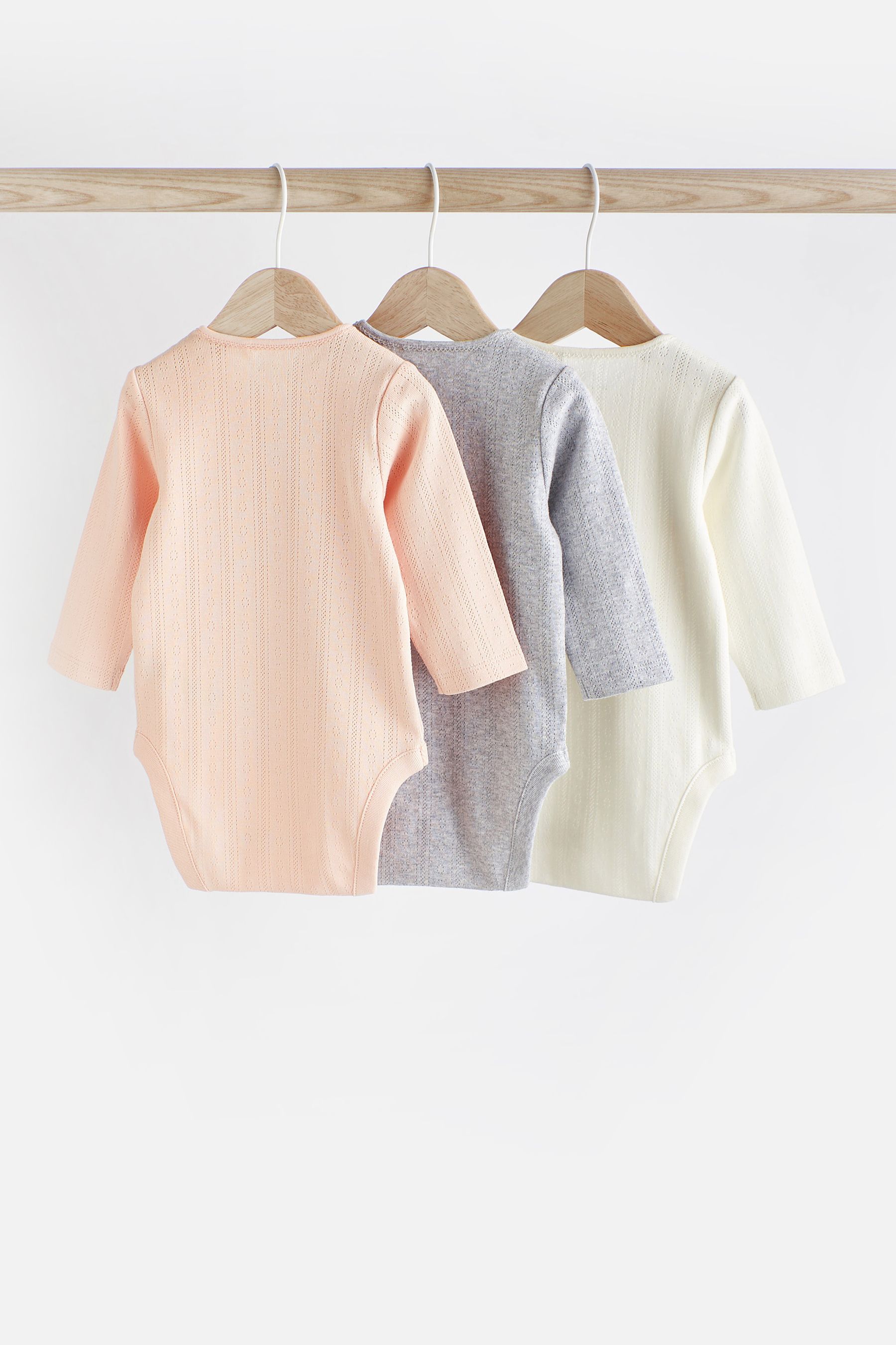Buy Pink/Grey/White Pointelle Baby Long Sleeve Bodysuits 3 Pack from