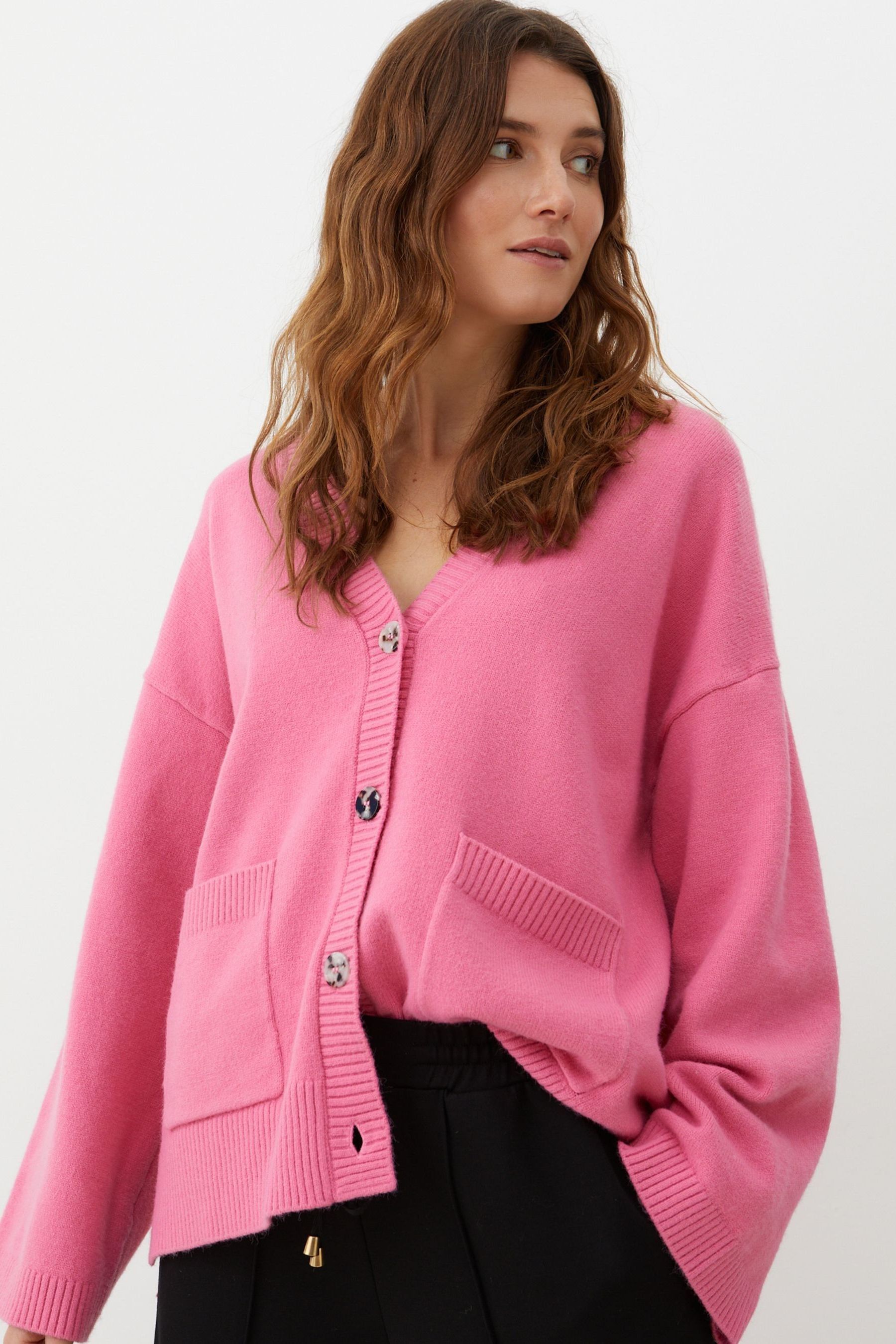 Buy Oliver Bonas Pink Oversized Patch Pocket Knitted Cardigan from Next