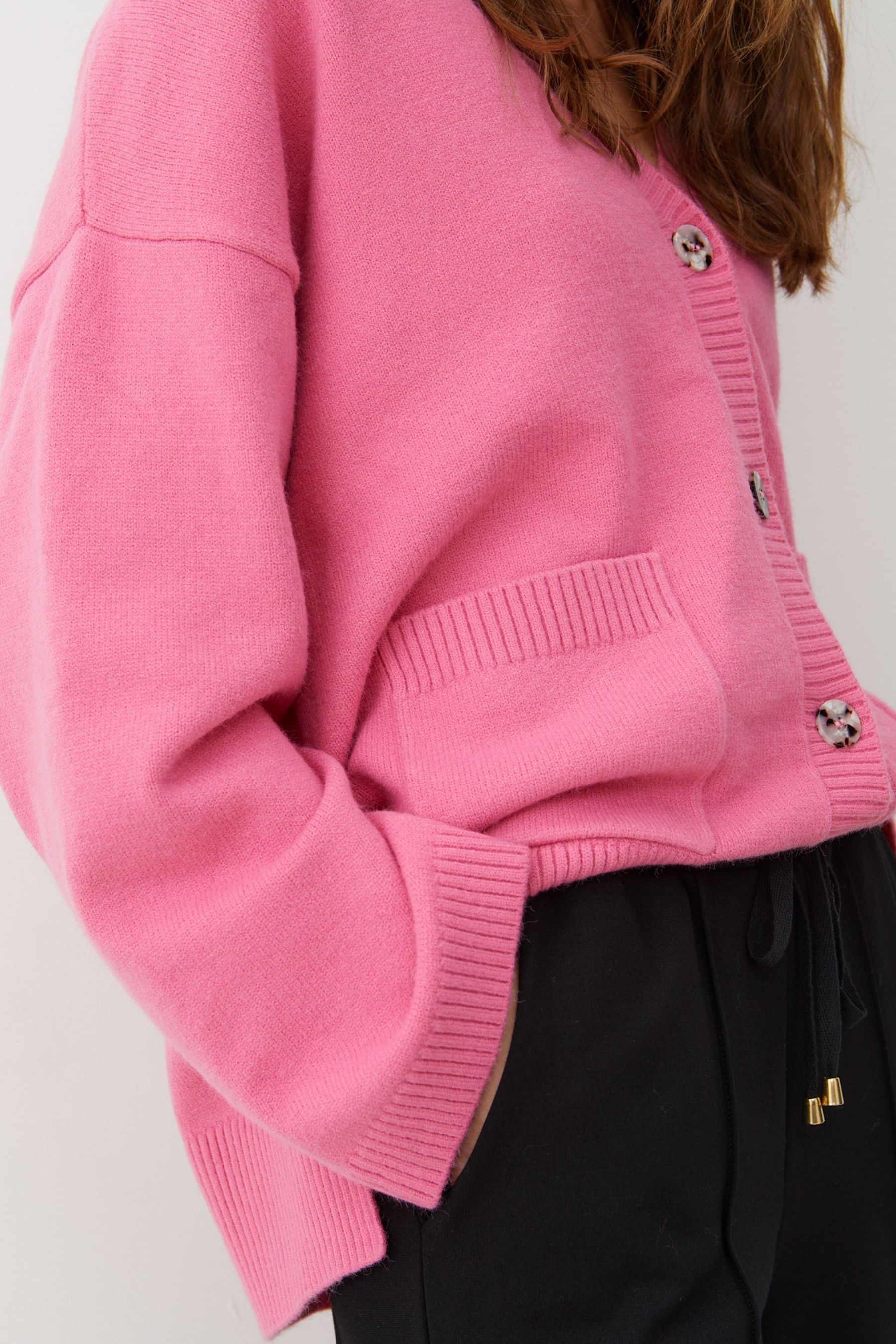 Buy Oliver Bonas Pink Oversized Patch Pocket Knitted Cardigan from Next ...
