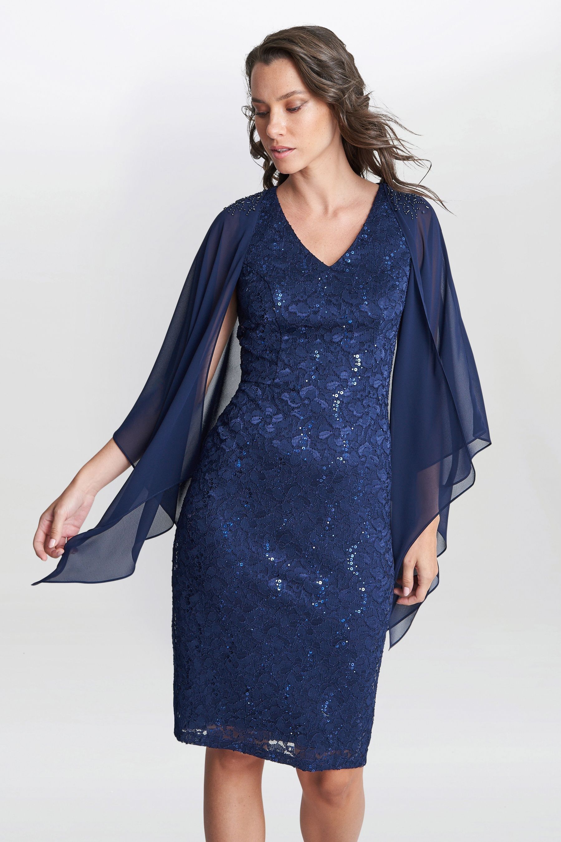 Buy Gina Bacconi Adelaide Blue V-Neck Shift Dress With Jacket And ...