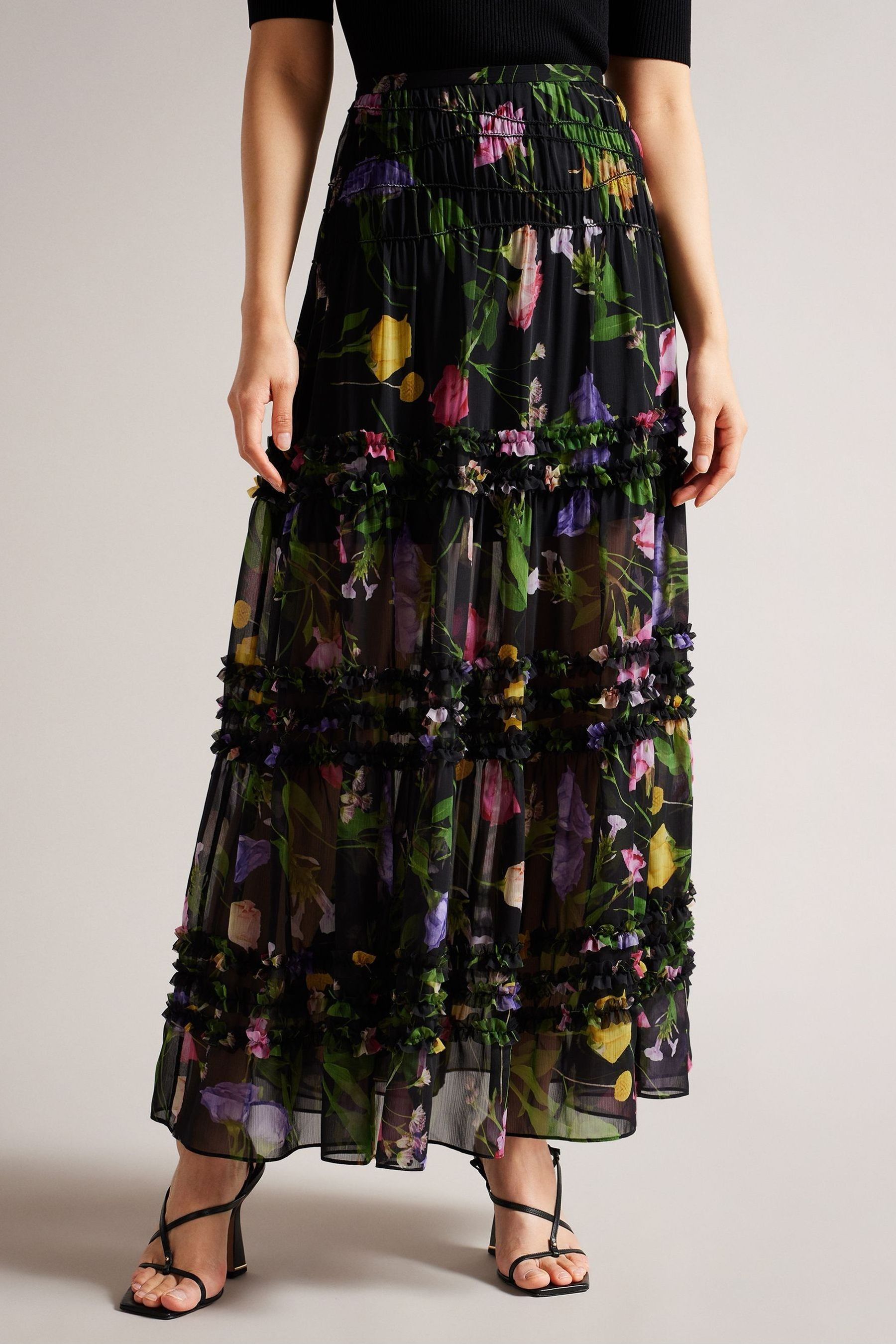 Buy Ted Baker Thieaa Micro Ruffle Tiered Black Midaxi Skirt from Next ...