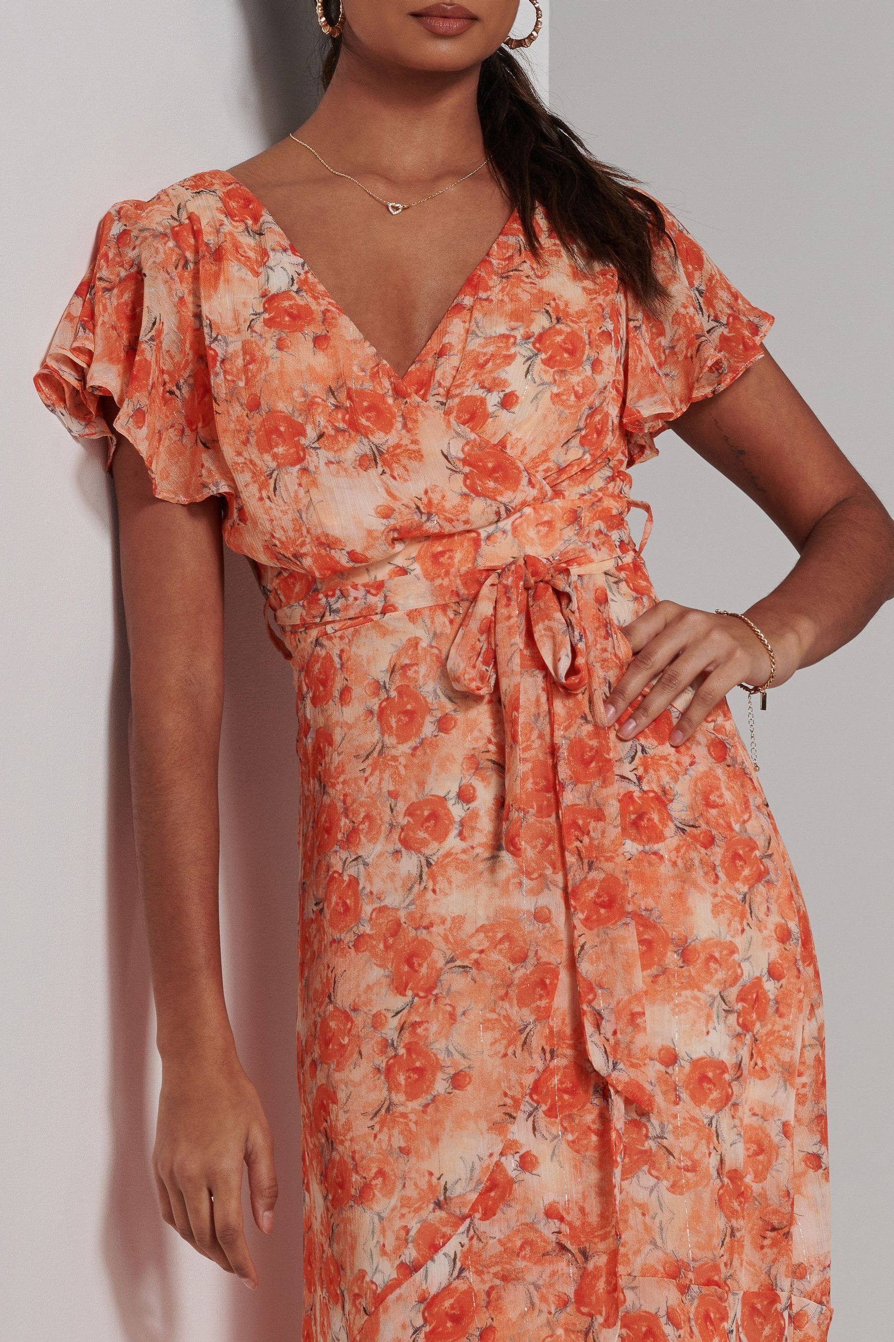 Jolie Moi Orange Haylie Frill Chiffon Maxi Dress