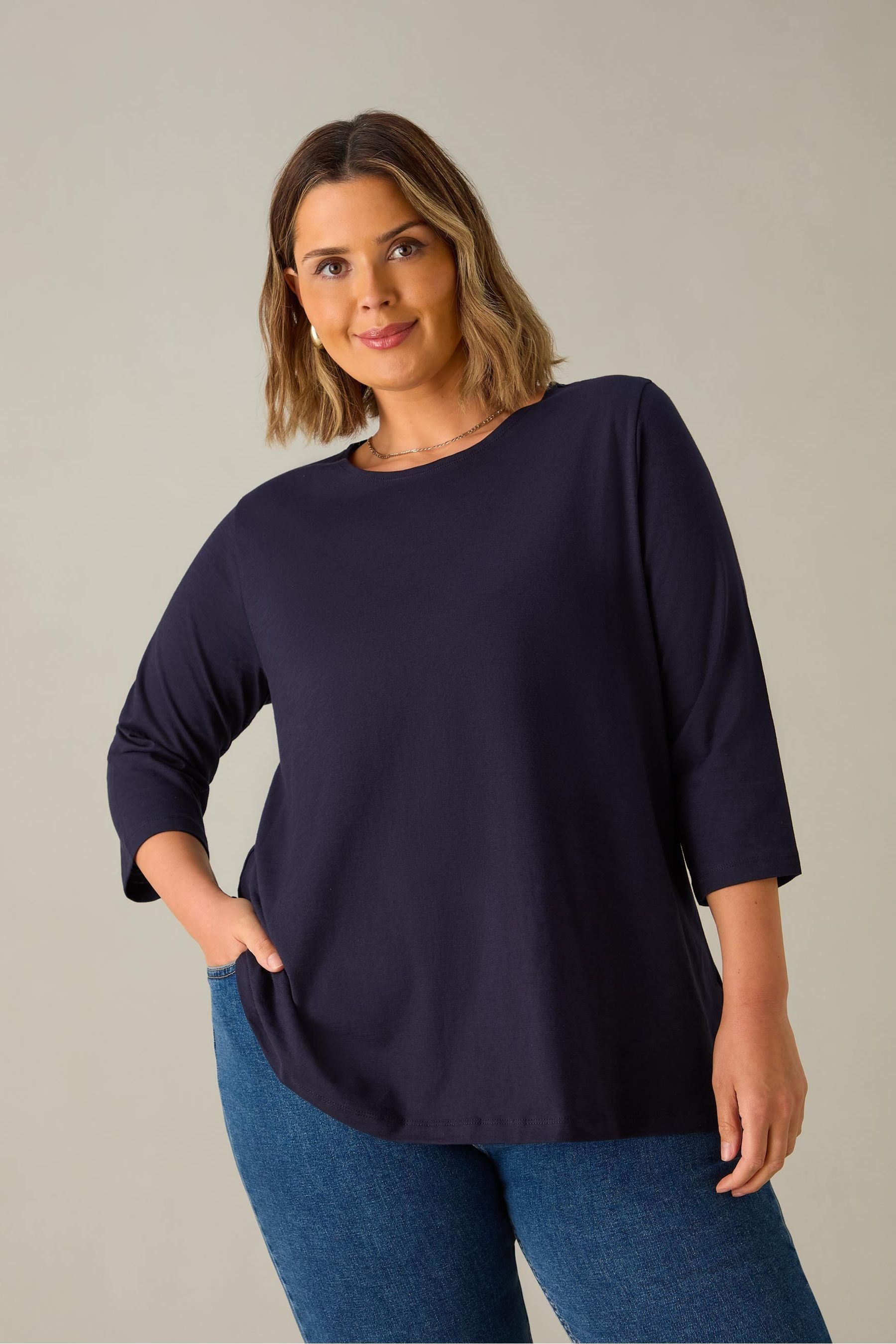 Live Unlimited Curve Cotton Slub Swing Tunic Top