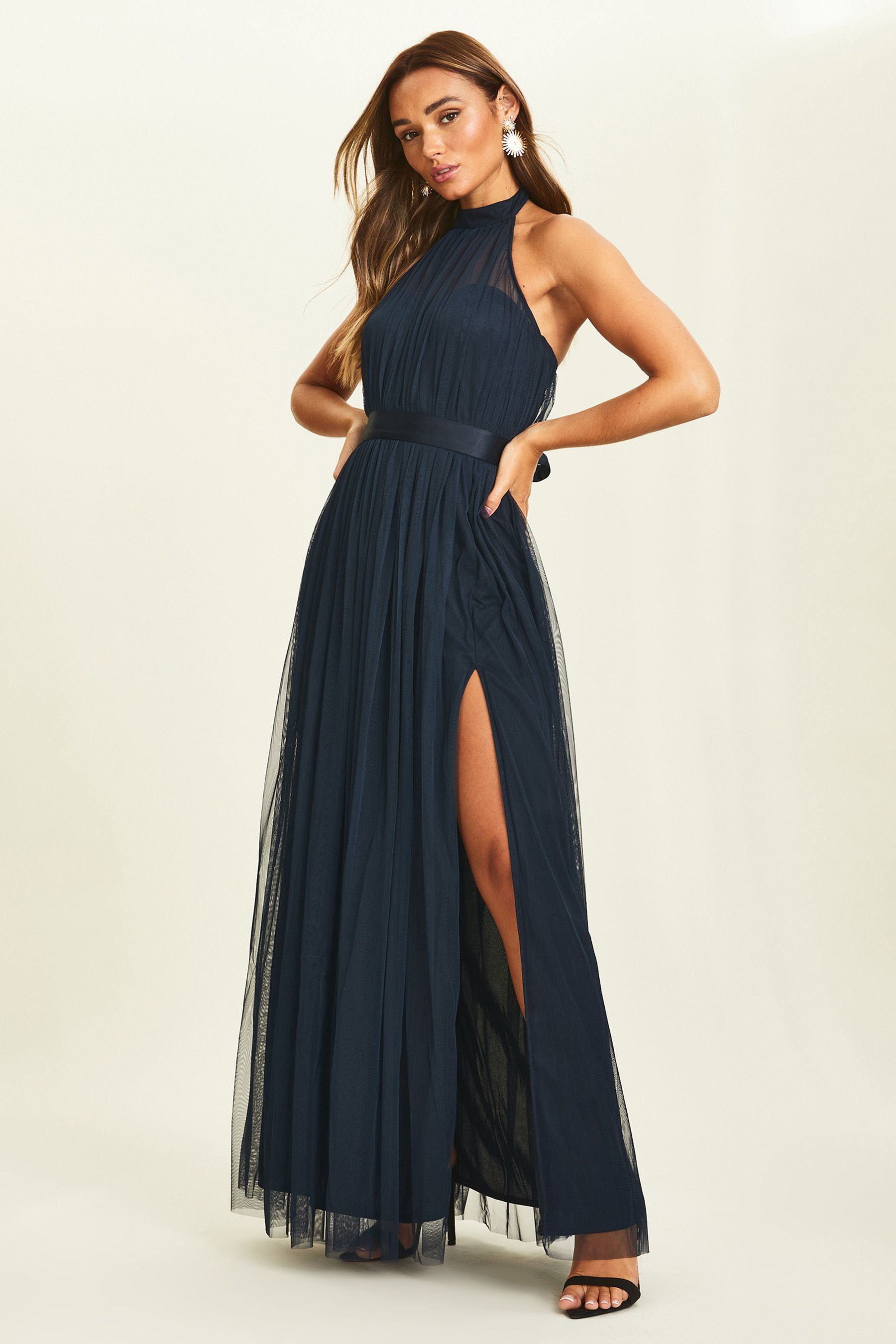 Buy Anaya With Love Tulle Halter Neck Maxi Dress With Tie Belt And