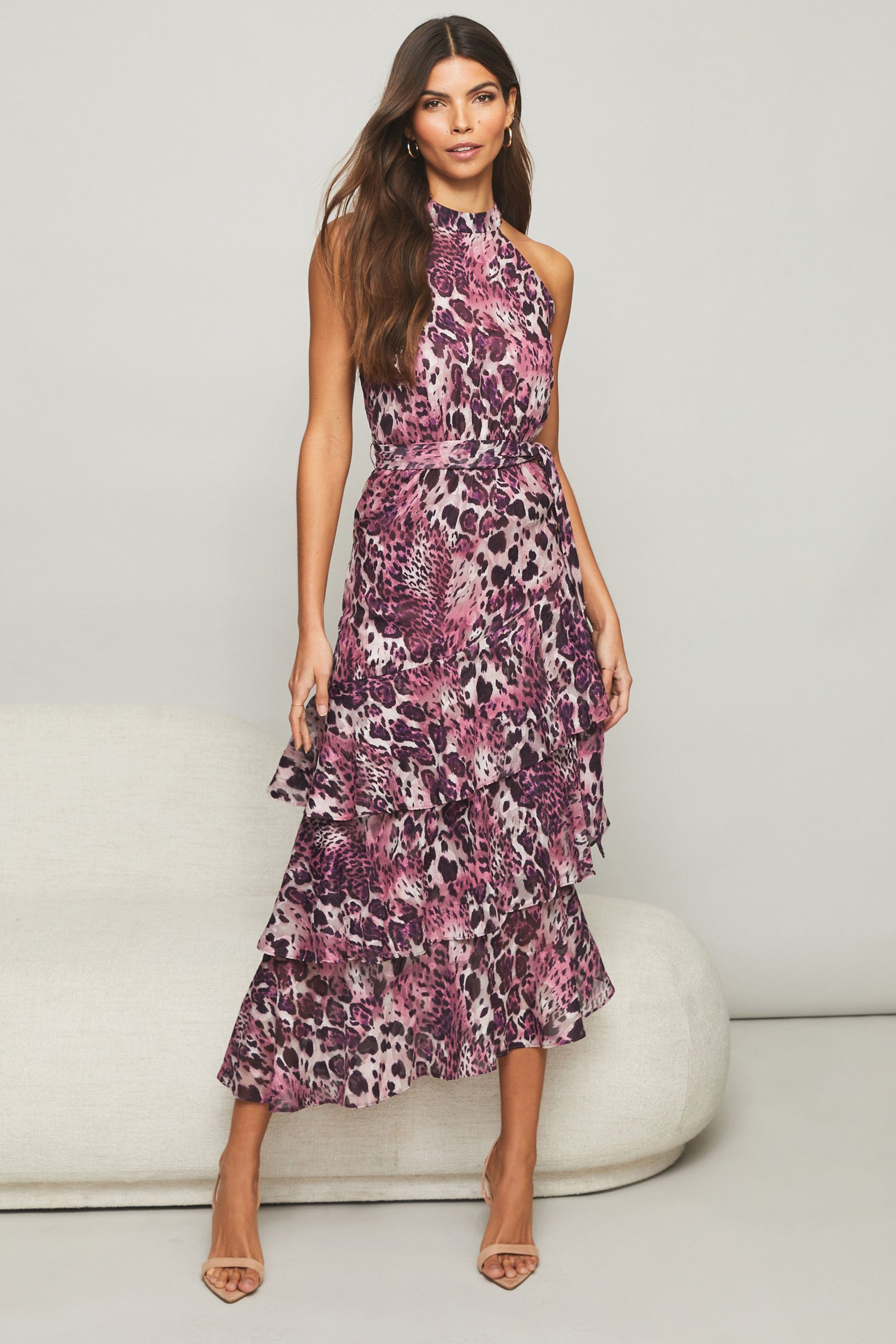 Buy Lipsy Printed Halter Tiered Belted Midi Dress from Next Ireland