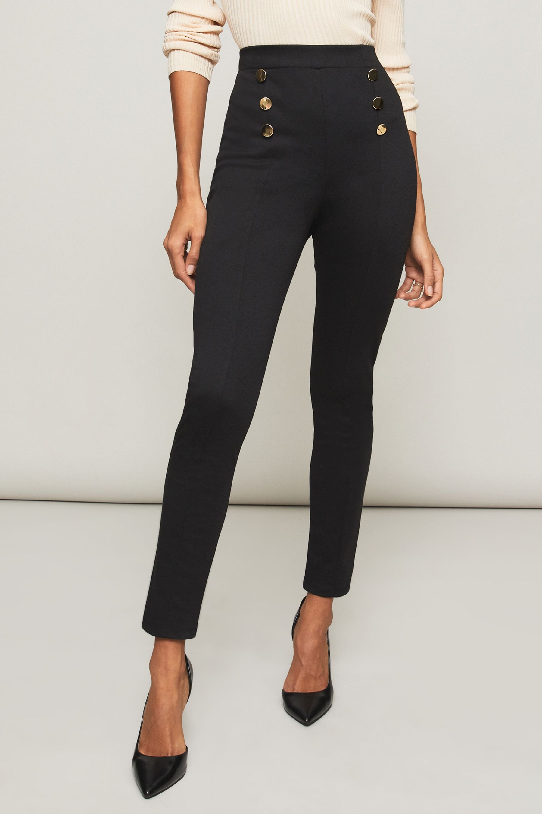 Buy Lipsy Black High Waisted Button Detail Legging from Next Ireland