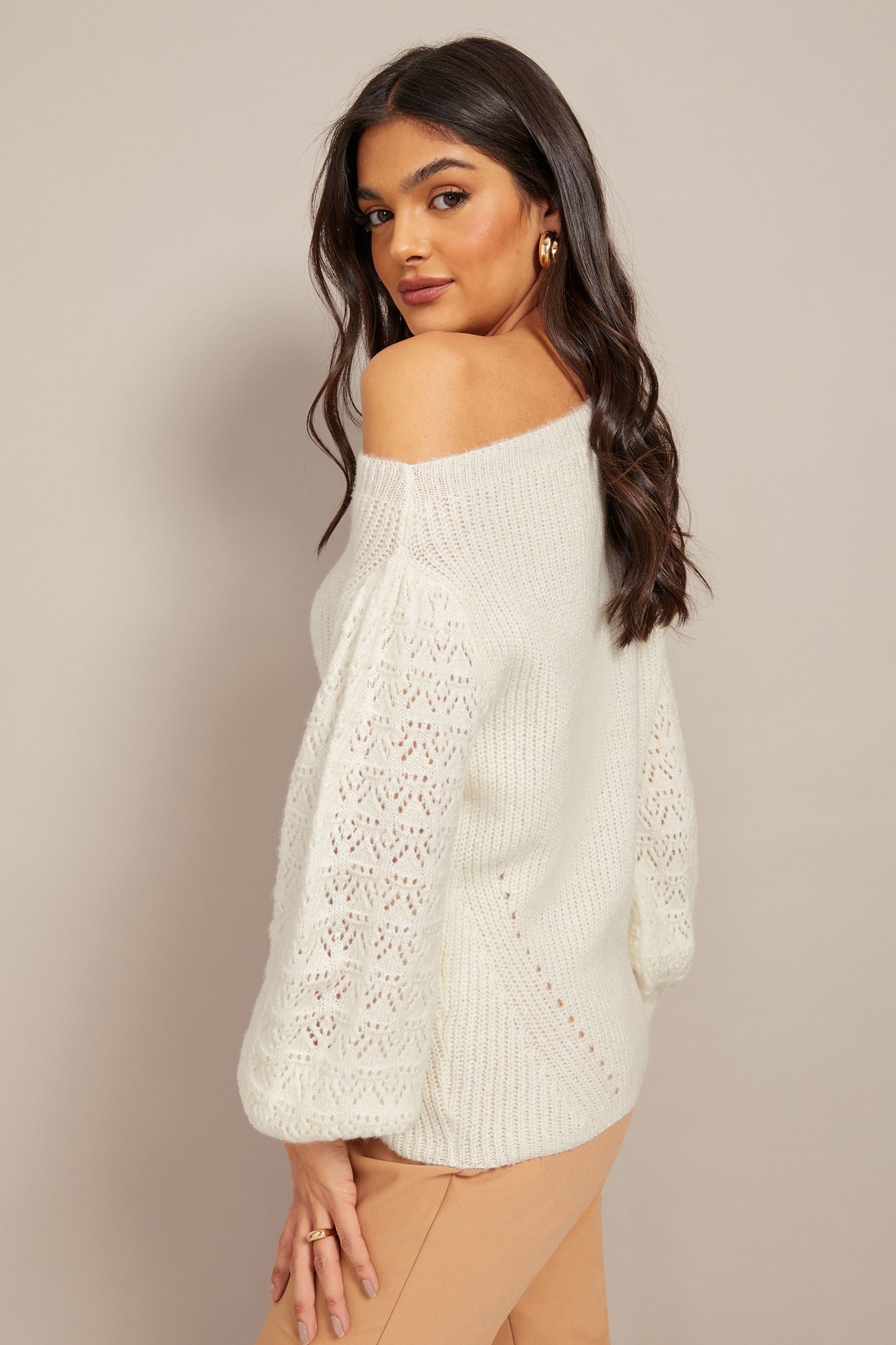 Buy Friends Like These Off The Shoulder Pointelle Sleeve Jumper from