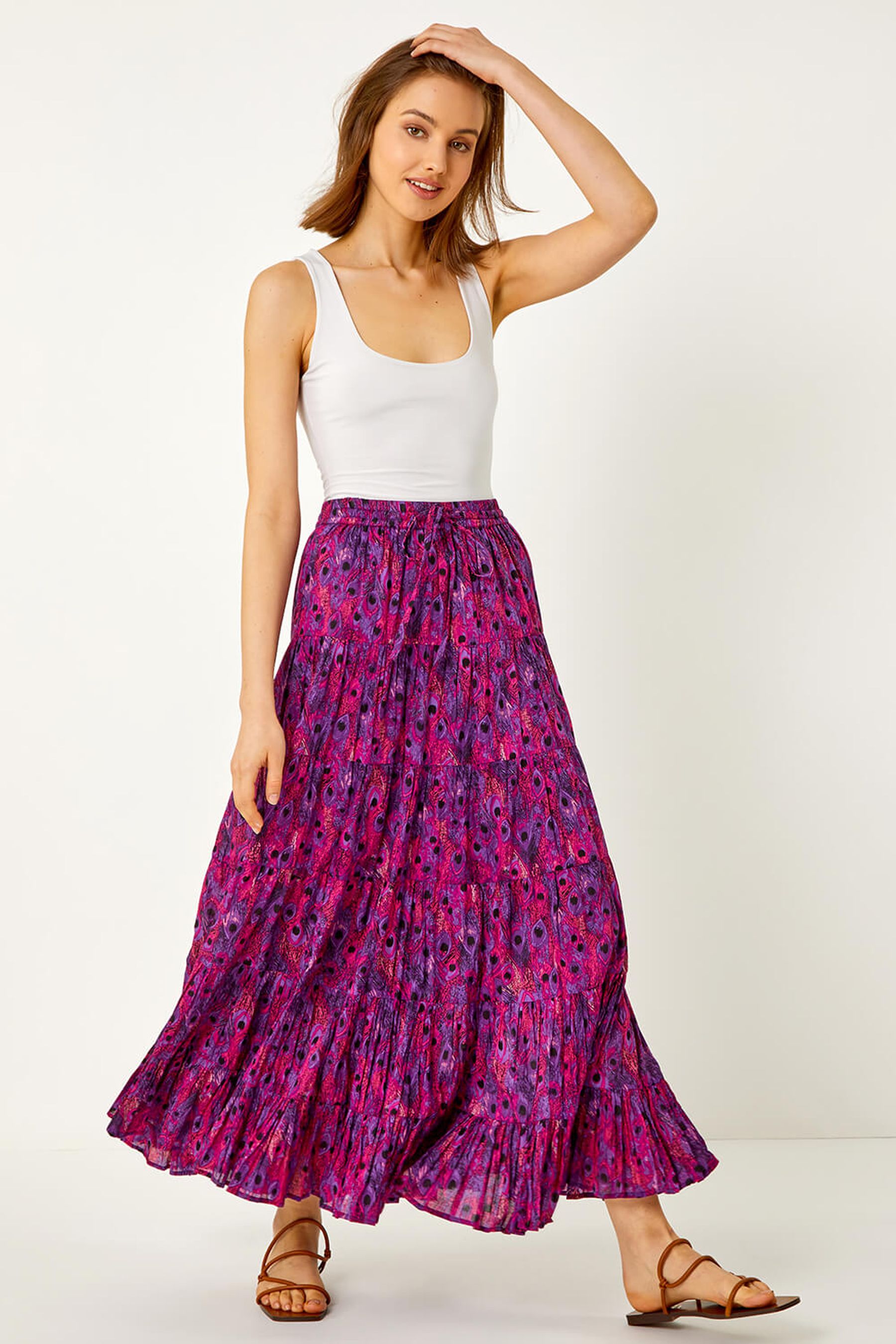Buy Roman Feather Print Tiered Cotton Maxi Skirt from the Next UK ...